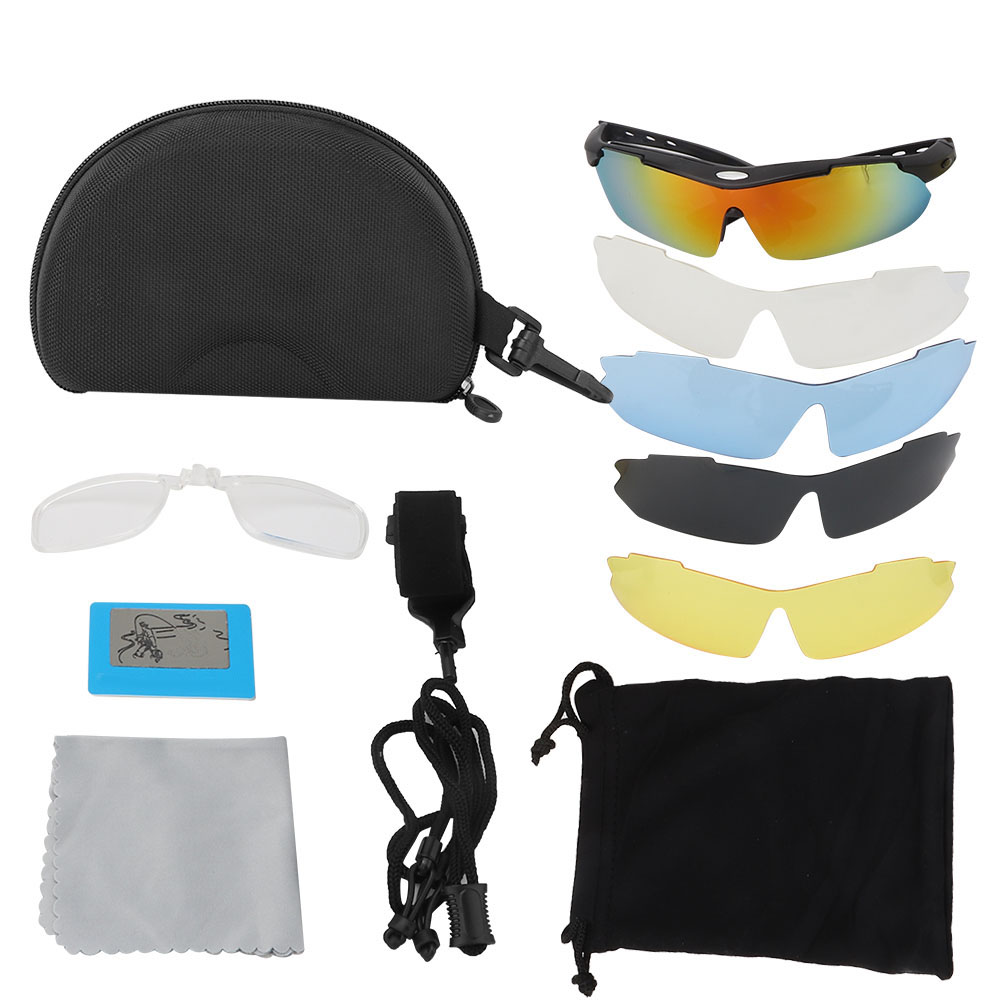 Polarisierte Fahrradbrille – Verstellbarer Rahmen Mit 5 Austauschbaren Gläsern, Leichtes Polycarbonat, Sandschwarz, Inklusive Etui Und Zubehör