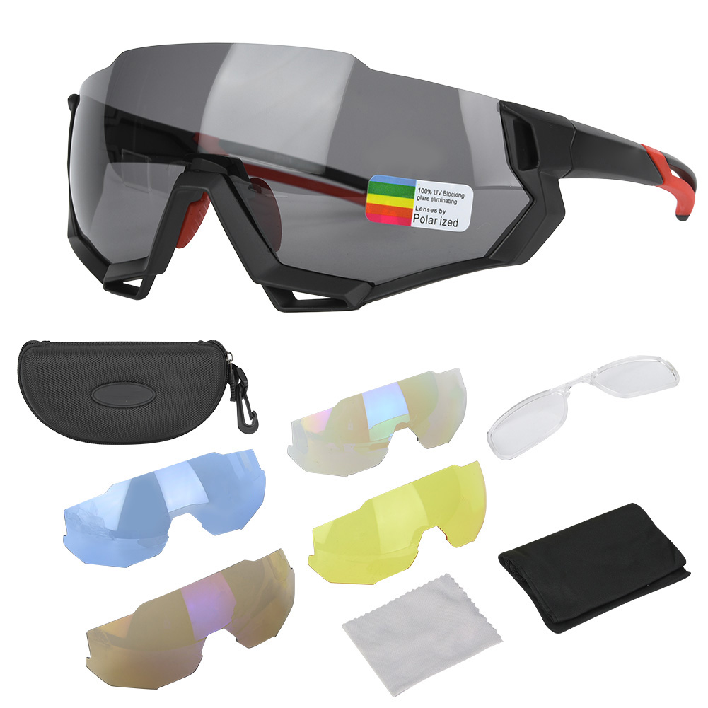 Toivize Polarisierte Radbrille, Mattschwarz, 14,5 X 6,3 Cm, Mit Myopie-rahmen Und 4 Austauschbaren Gläsern Für Rennrad- Und Mountainbike-fahrten