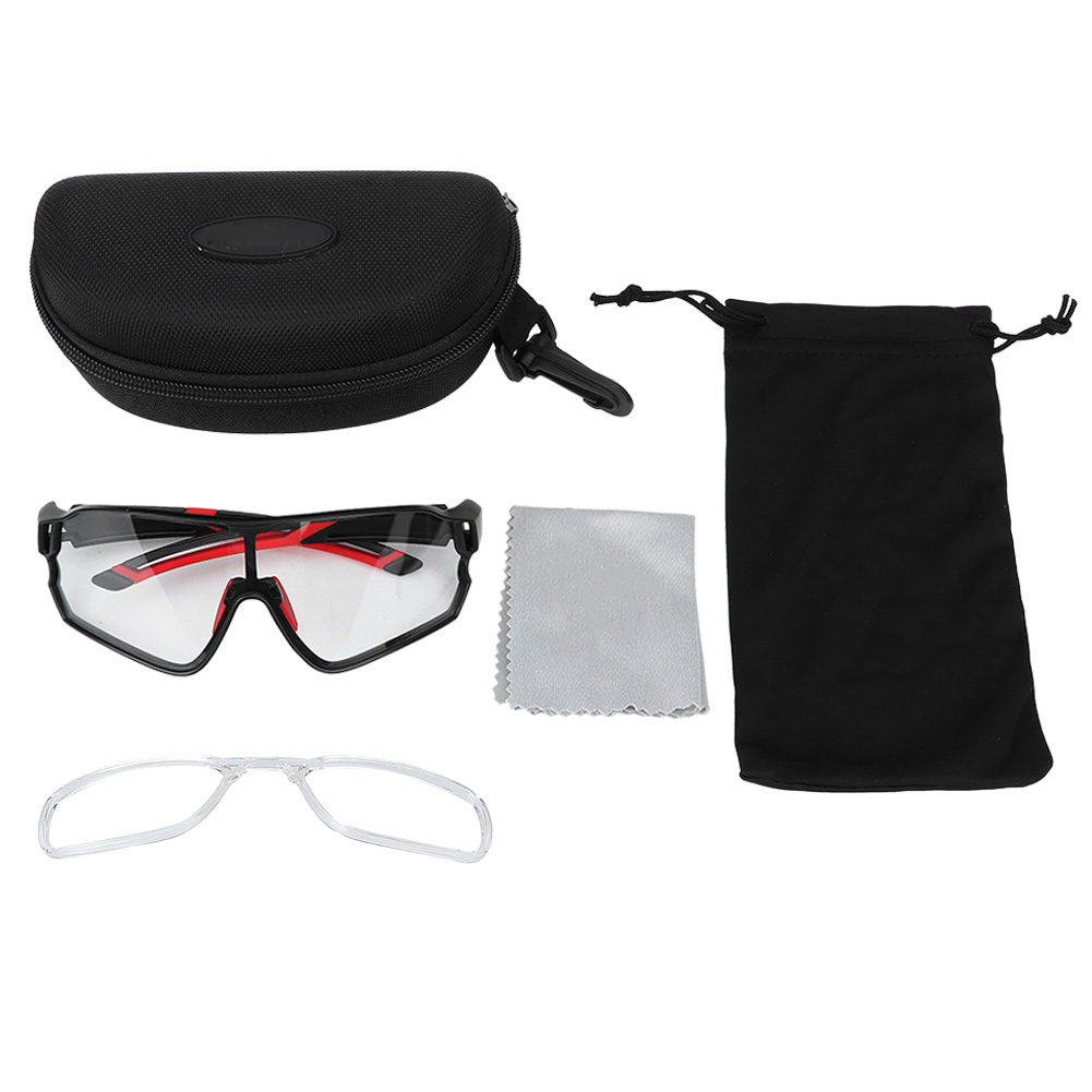 Photochrome Polarisierte Radbrille – Kurzsichtigkeitsrahmen, Silikonbügel, Verstellbare Nasenpads, Uv400-schutz, Mattschwarz, Mit Etui Und Zubehör