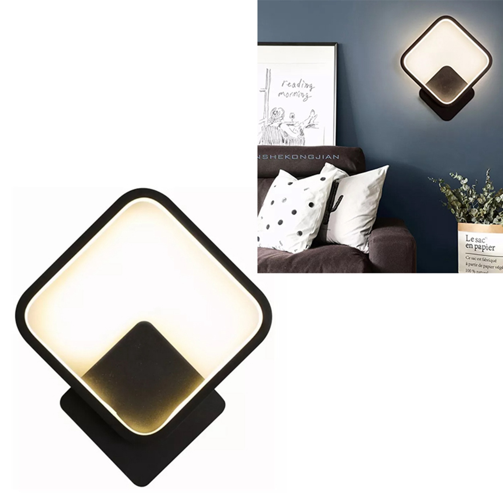 Toivize Quadratische Schwarze Led-wandleuchte 16w Acryl-eisen, Dreifarbiges Licht, Modernes Design, Für Den Innen- Und Außenbereich