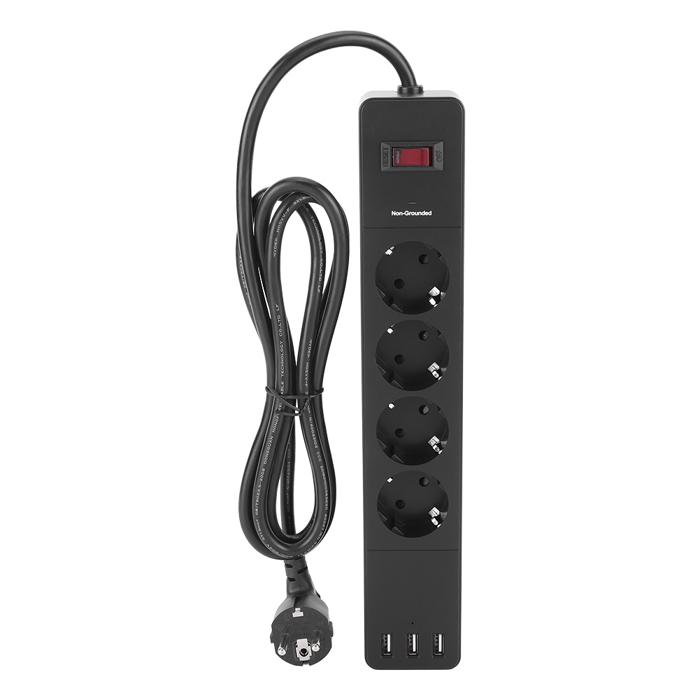 Toivize Schwarze Steckdosenleiste Mit 4 Steckdosen Und 3 Usb-anschlüssen, 1,8 M Kabel, Feuerfest, Überspannungsschutz, Für Pc, Büro, Wohnzimmer, Schlankes Und Kompaktes Design