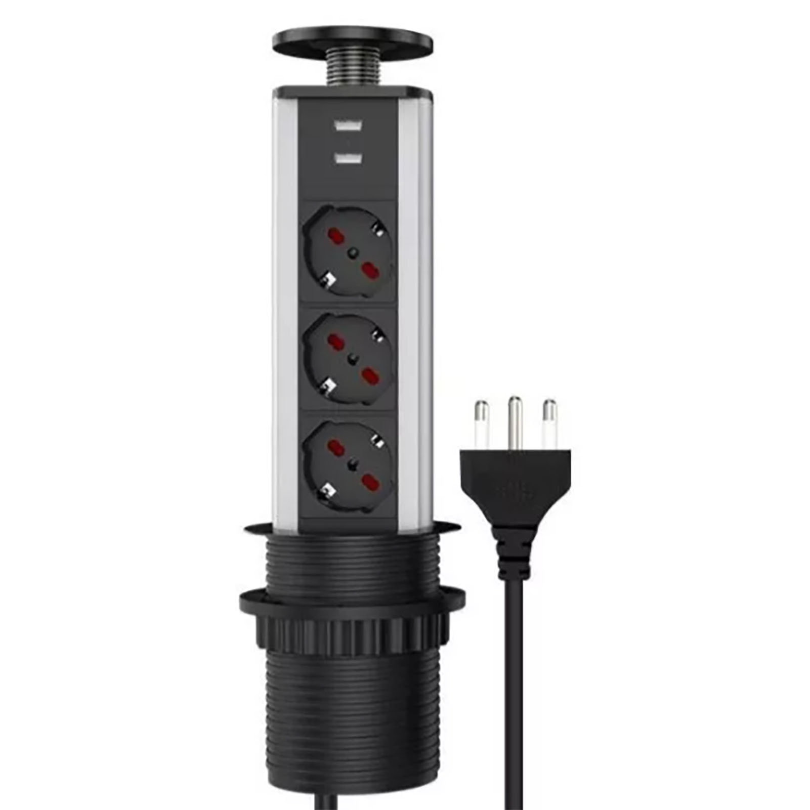 Versenkbare Tischsteckdose, Multifunktional, 3 Steckdosen + 2 Usb-anschlüsse, Schwarz, 16 A, 80 X 117 Mm, Schwer Entflammbar, 1,8 M Kabel, Modernes Design