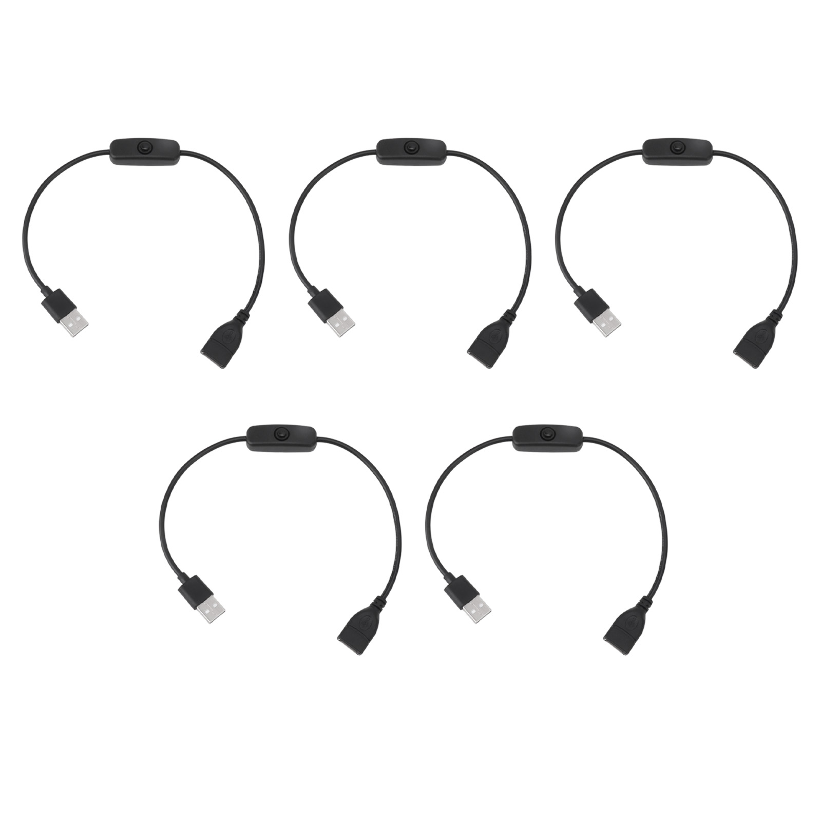 5er-pack Usb-kabel (stecker/buchse) Mit Ein-/ausschalter, 30 Cm, Schwarz, Pvc, 2-polig Für Geräte Mit Geringem Stromverbrauch