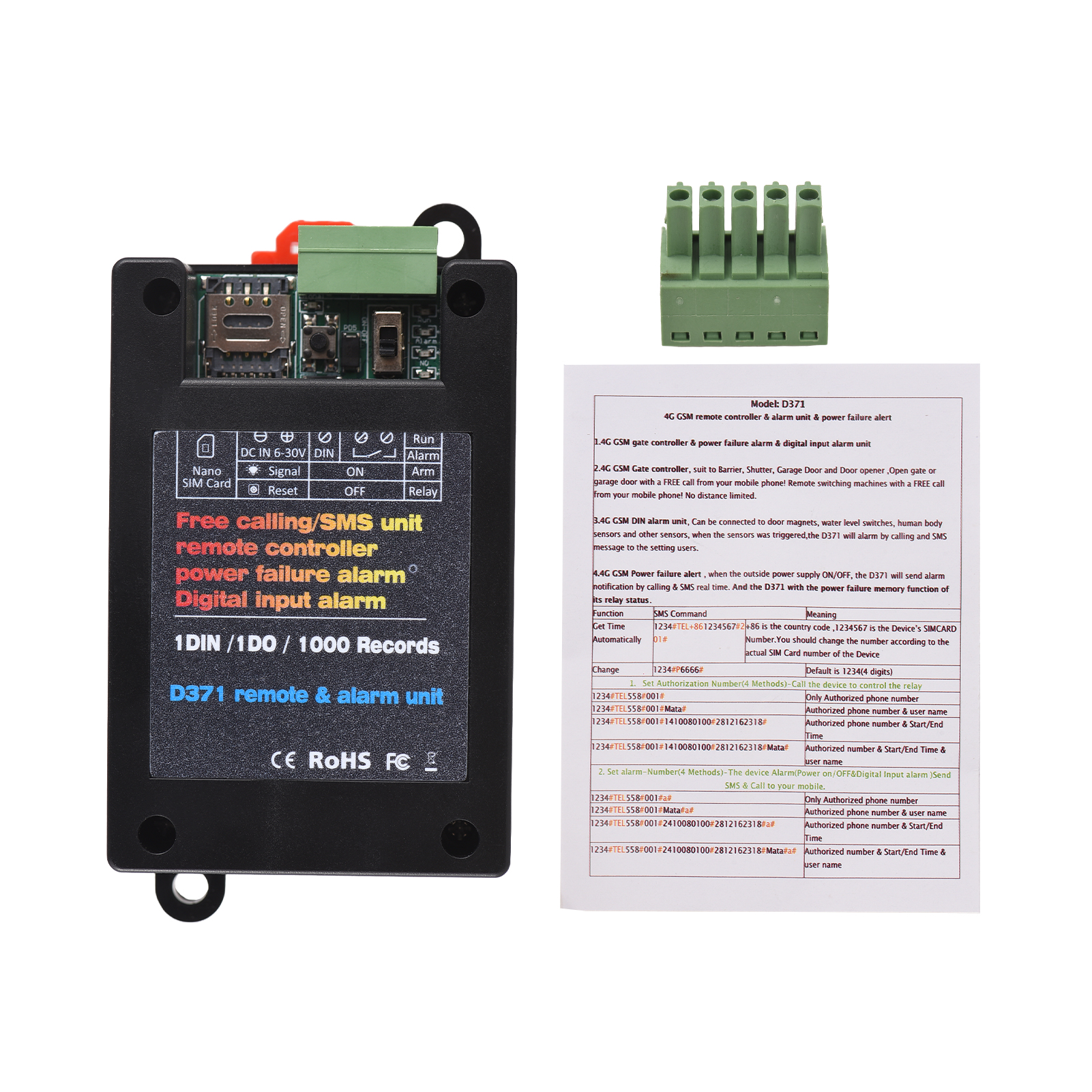 Dn371 Gsm-toröffner Mit 2g-steuerung, Stromausfallalarm, 3a-relais Und Integriertem 1000-mah-akku Für Die Hausautomation