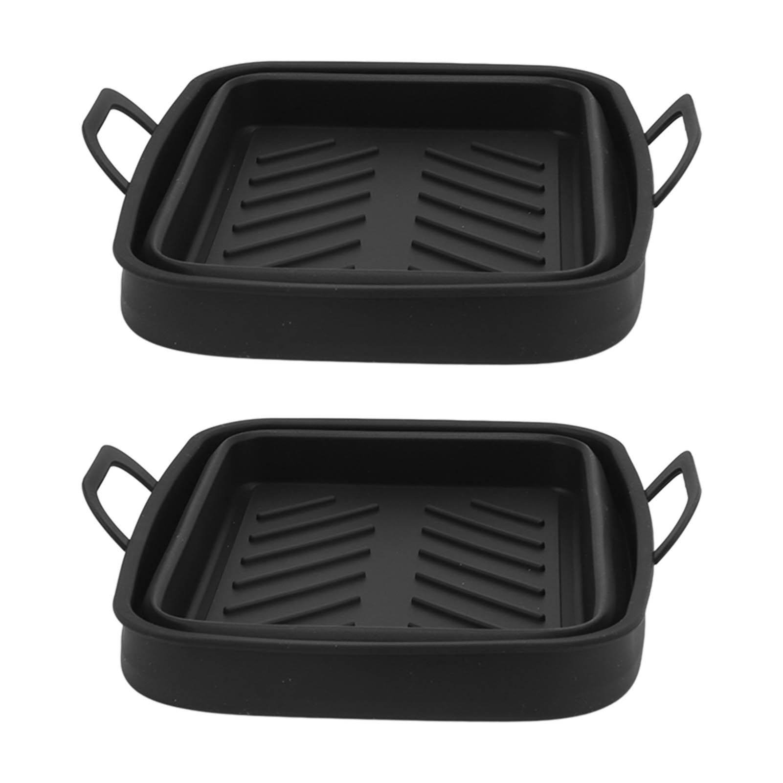 Set Mit 2 Silikon-heißluftfritteusenkörben, Rechteckig Mit Griffen, Hitzebeständig Bis 230 °c, Antihaftbeschichtet, Schwarz