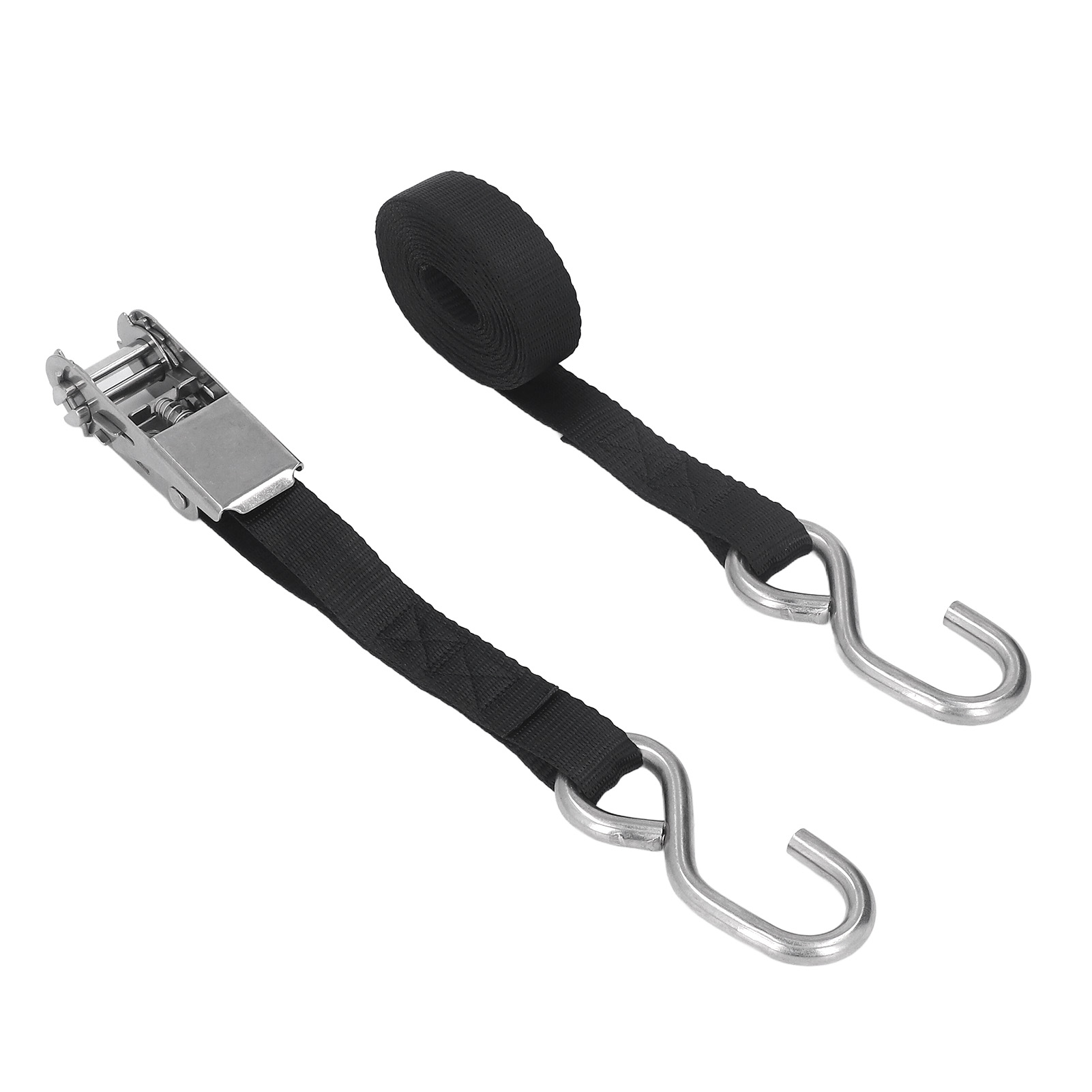 Ratschengurte 25 Mm X 3 M, 2er-pack, Polyester & Edelstahl, Tragkraft 800 Kg, Schwarz