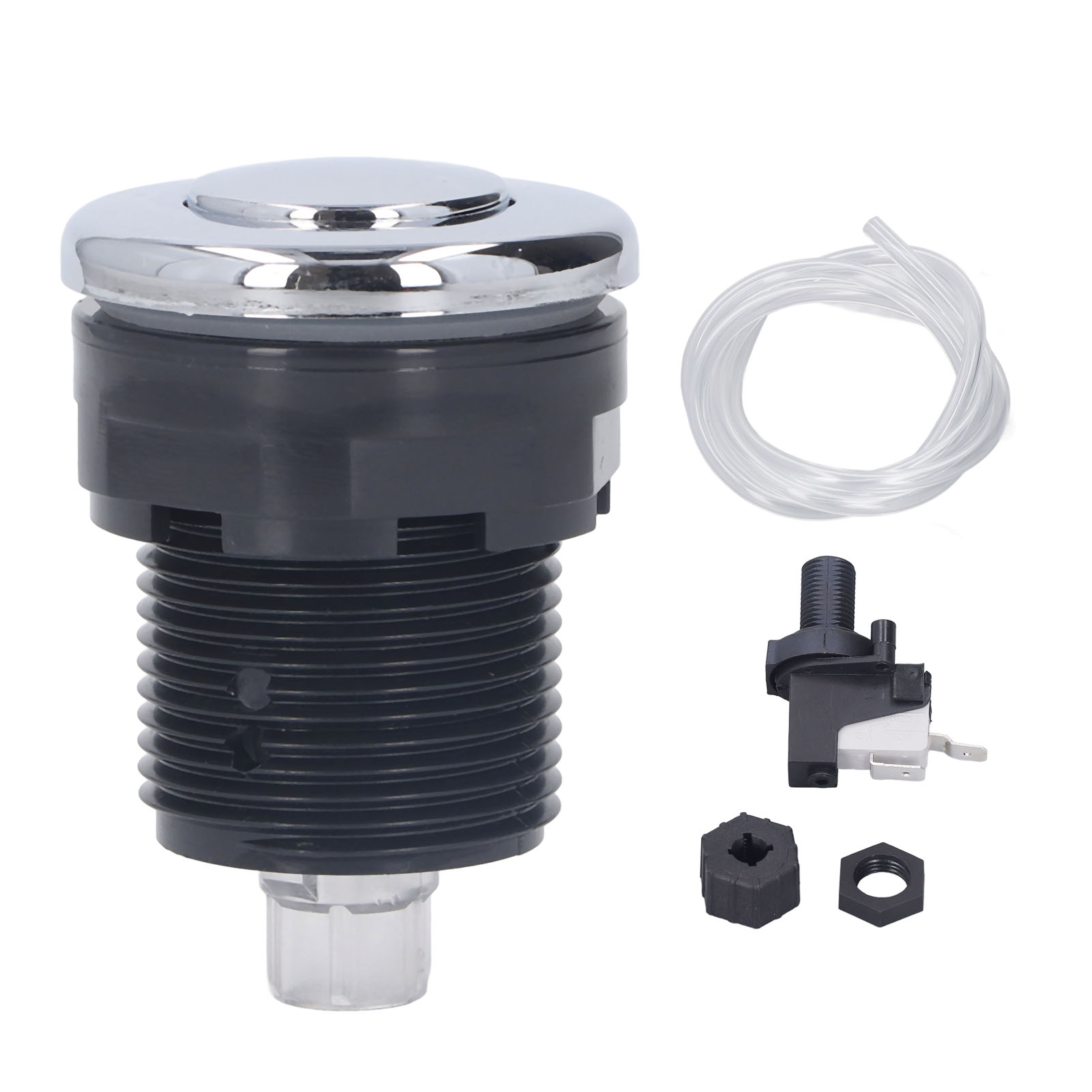 Pneumatischer Schalter Für Mühle Und Whirlpoolpumpe, Edelstahl, Ø34 Mm, 16 A, 125–250 V. Komplettes Set Mit 1 M Schlauch Für Einfache Installation.