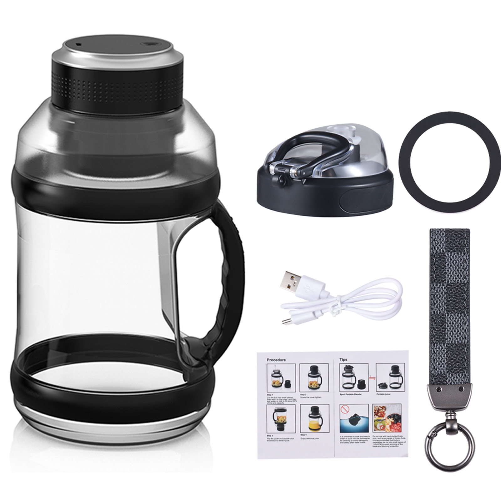 Tragbarer 2-liter-standmixer/smoothie-maker Mit Usb-c-anschluss, 18.000 U/min, 6 Edelstahlklingen (304), Bpa-frei, Wiederaufladbar, Für Säfte Und Eiswürfel