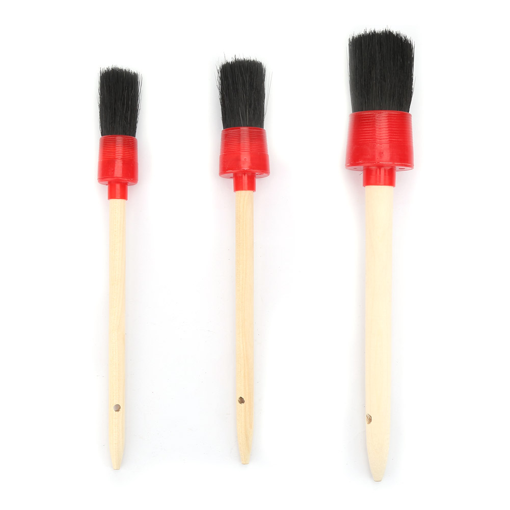 Set Mit 3 Runden Autowaschbürsten Nr. 2, Naturborsten Vom Wildschwein, Holzgriffe, 25/30/40 Mm Für Kratzfreies Detailing