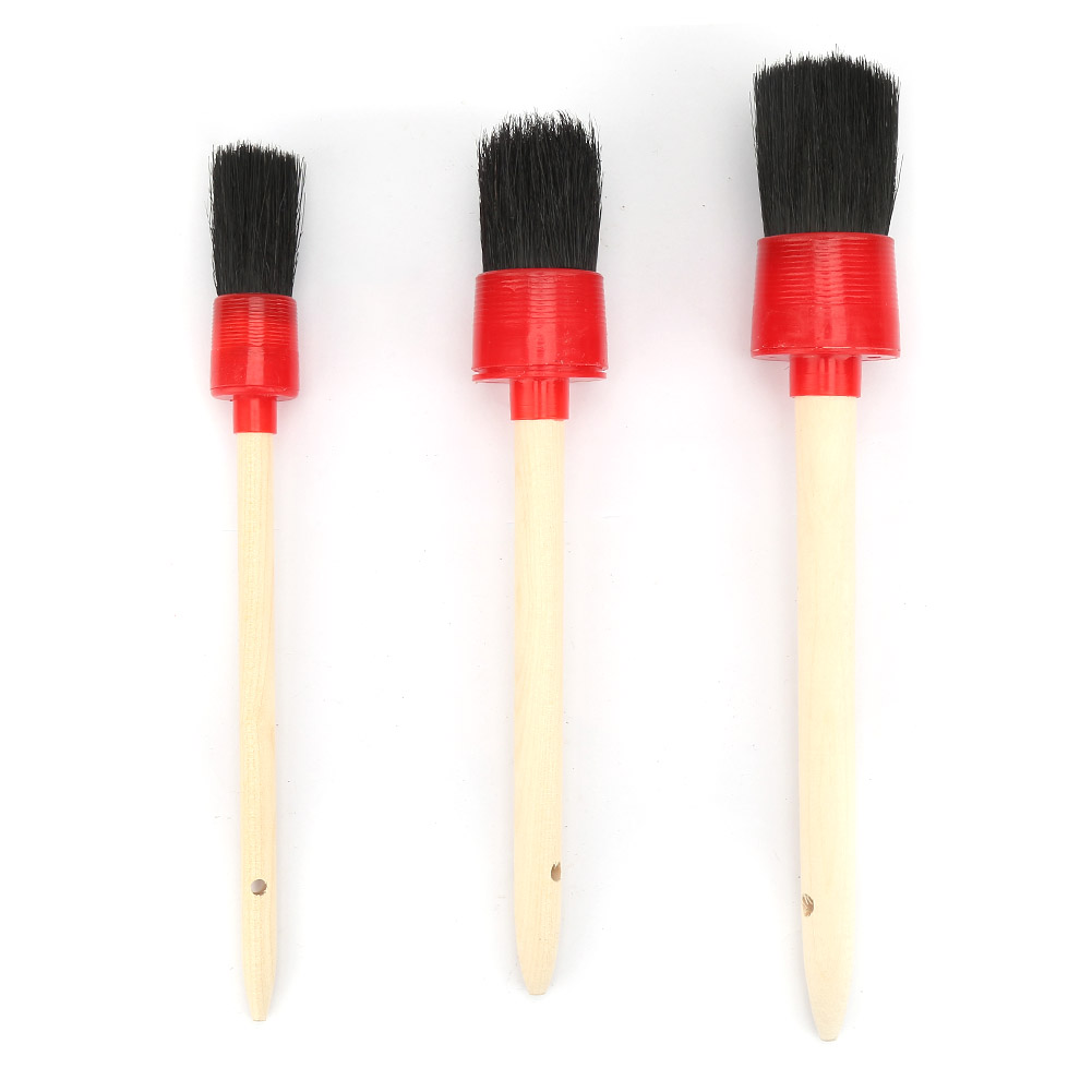 Set Mit 3 Runden Autowaschbürsten Mit Wildschweinborsten Und Naturholzgriffen (25 Mm, 35 Mm, 40 Mm) Für Die Fahrzeugpflege
