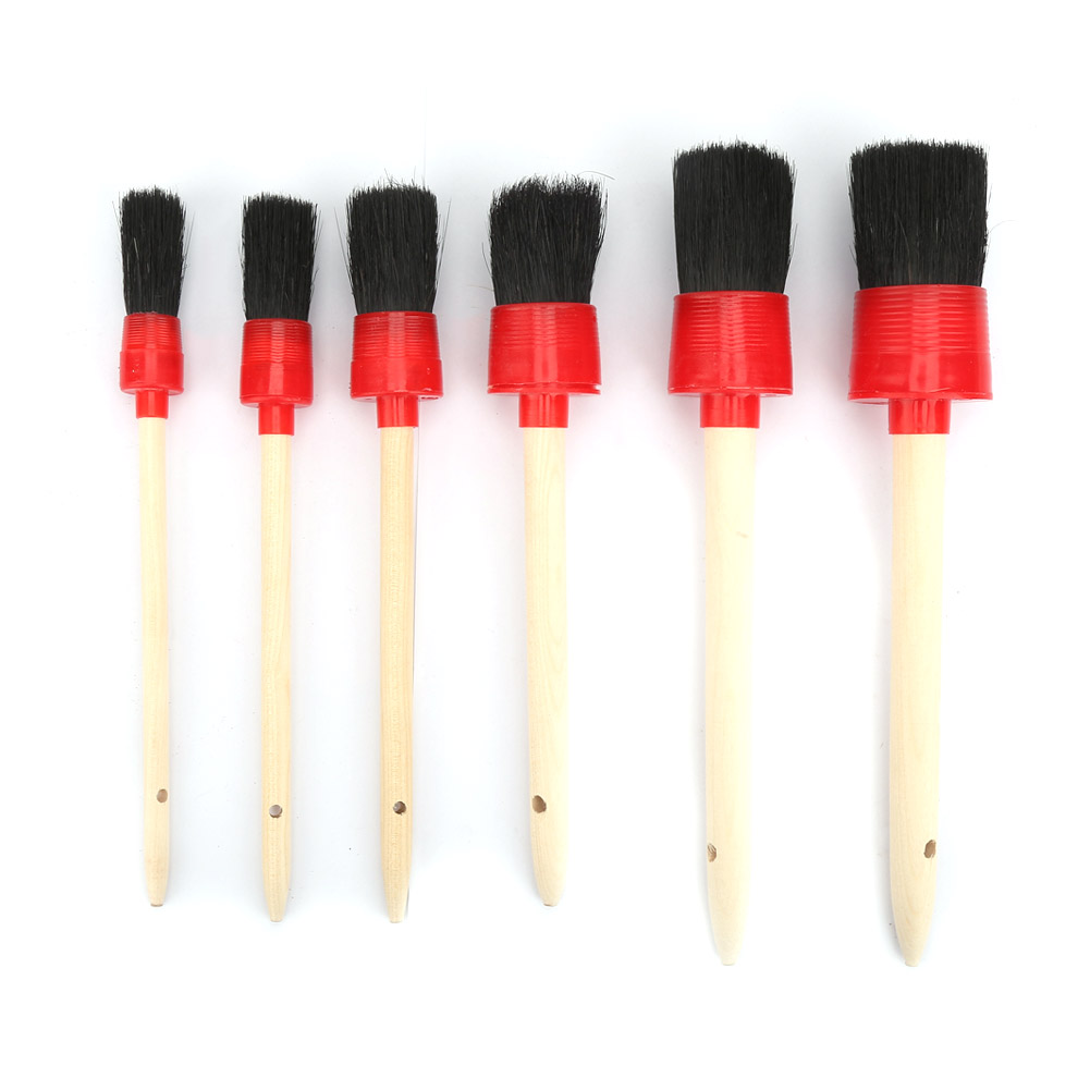 Set Mit 6 Toivize Rundbürsten - Runde Autowaschbürsten - Griff Aus Naturholz, Borsten Aus Wildschweinborsten, 6 Stück (20 Bis 45 Mm)
