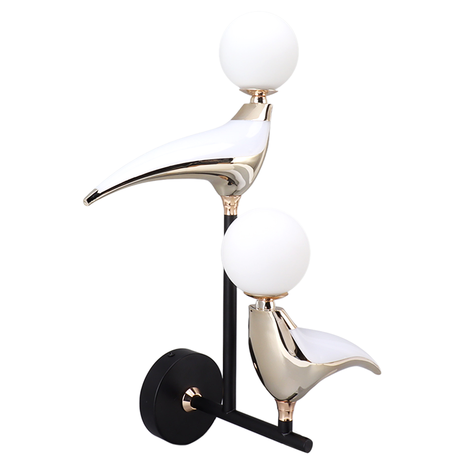 Elegante, Doppelköpfige Wandleuchte In Vogelform Mit 360°-drehfunktion, Aus Metall Und Glas, Für Wohnzimmer Oder Schlafzimmer