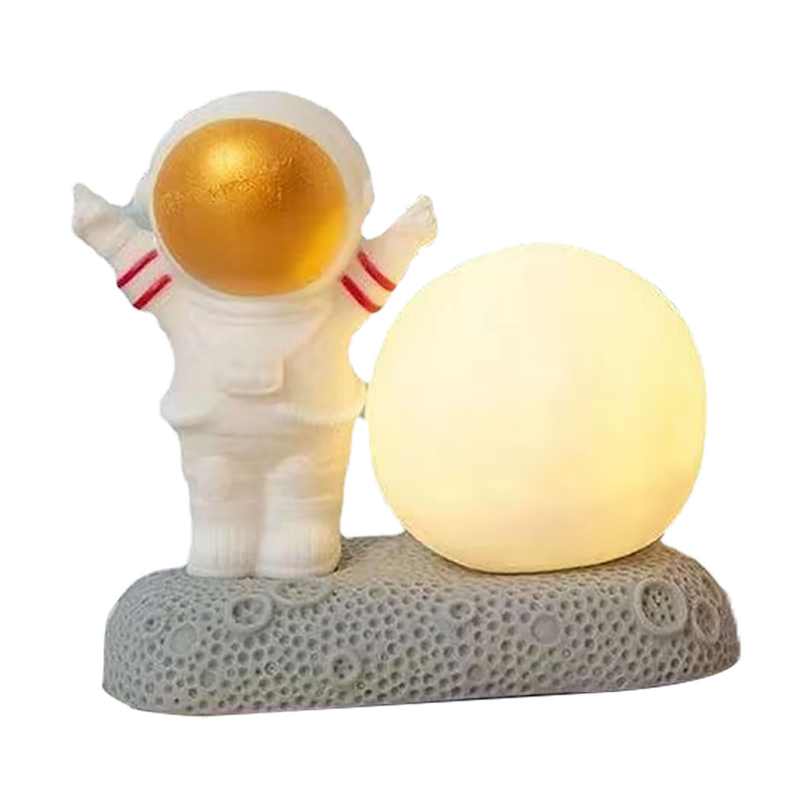 Dekoratives Nachtlicht – Markenlos – Astronaut Und Mond – 120 G Goldvinyl, Beruhigendes Warmes Licht, Stilisiertes Astronauten- Und Mondmotiv