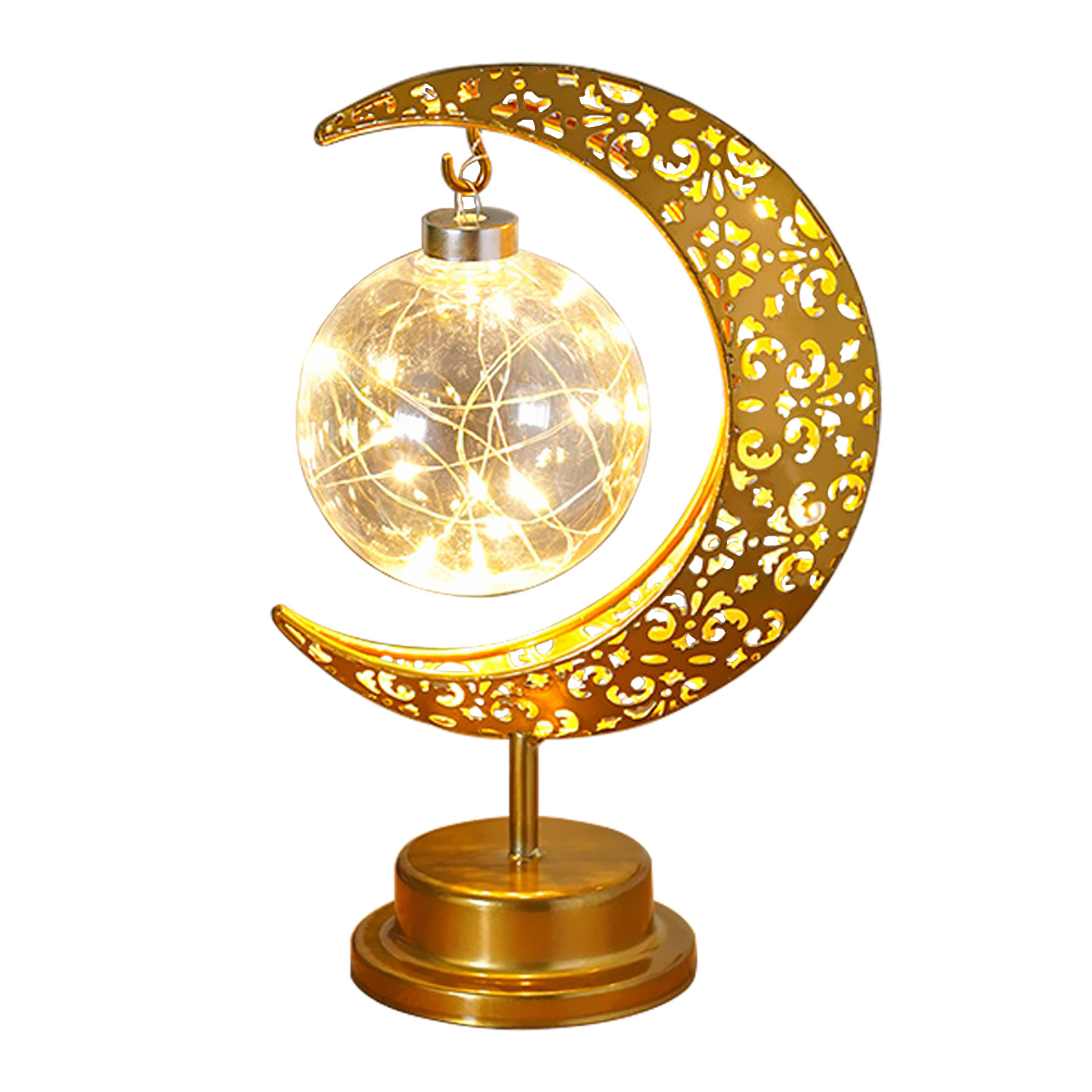 Kabellose Led-mondlampe, Goldfarbene Metall-wanddekoration, 28 X 14 X 13 Cm, Sanftes Licht, Romantisches Ambiente Für Den Innenbereich