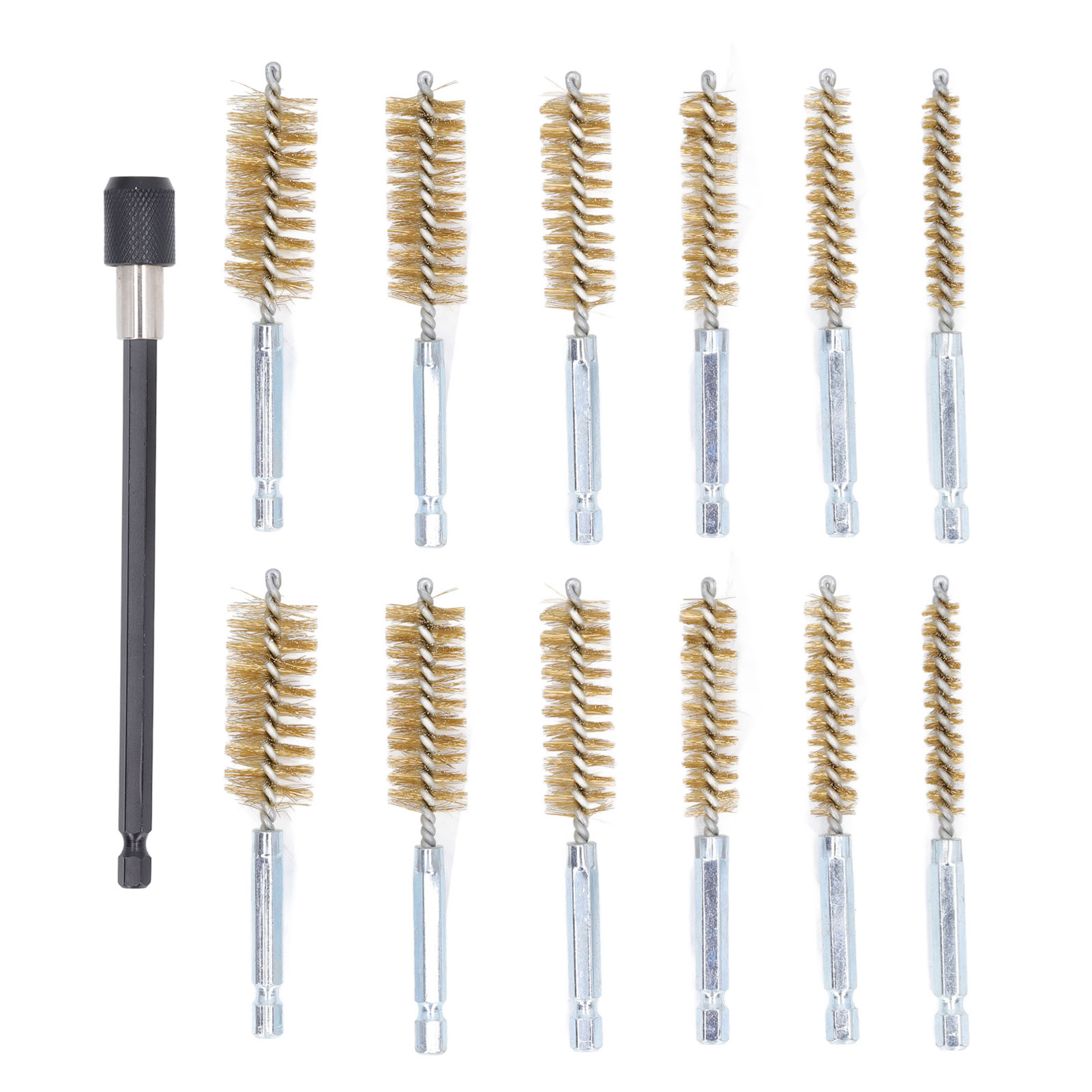 13-teiliges Messing-bohrreinigungsbürsten-set (8–19 Mm Durchmesser), 6,35 Mm Sechskantschaft Mit 15 Cm Verlängerung Für Bohrmaschinen, Für Präzises Entrosten Und Entlacken