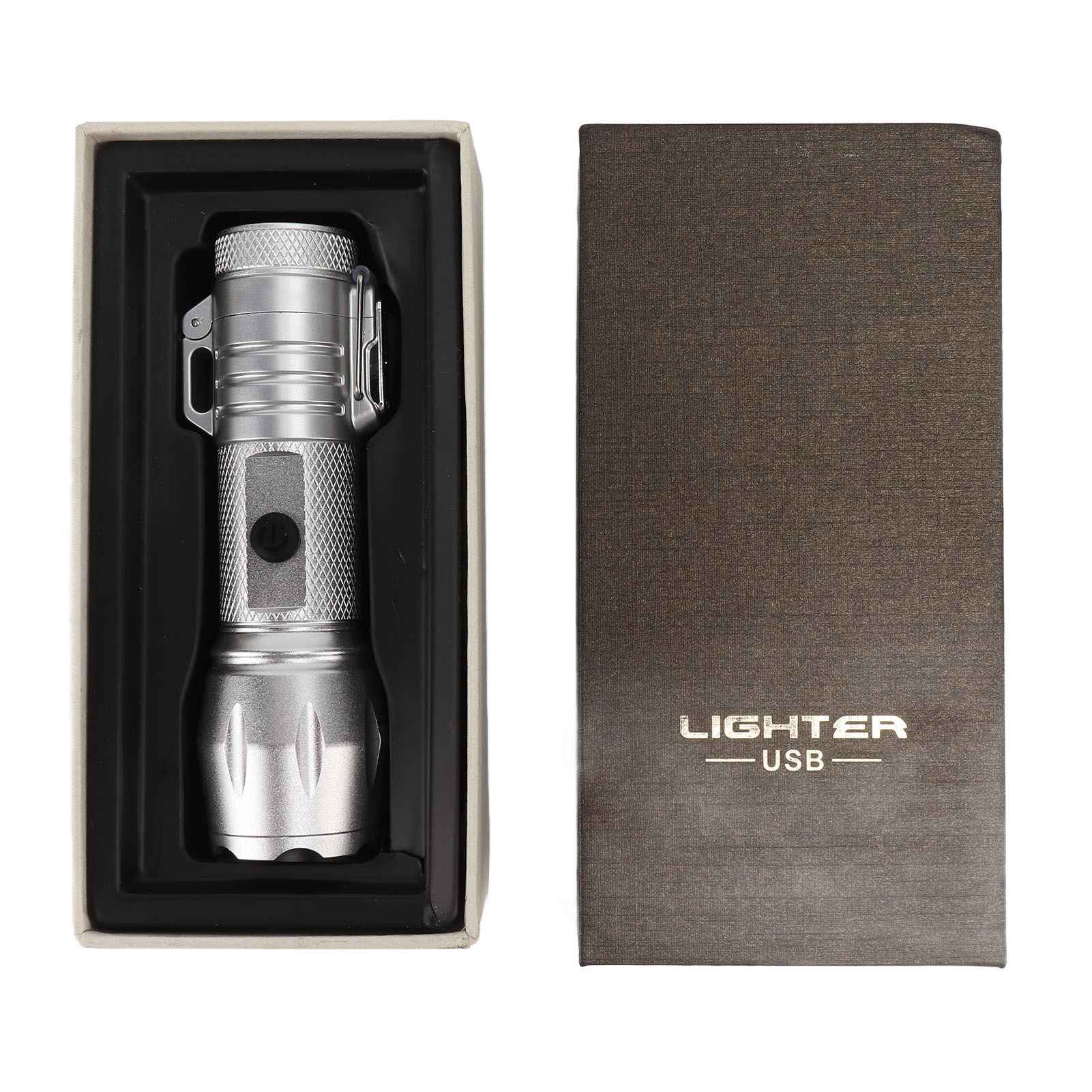 Toivize Elektrisches Feuerzeug, Silberfarbene Aluminiumlegierung, Wasserdicht, Windfest, Mit Integrierter Led-taschenlampe, Usb-aufladbar, Kompakt