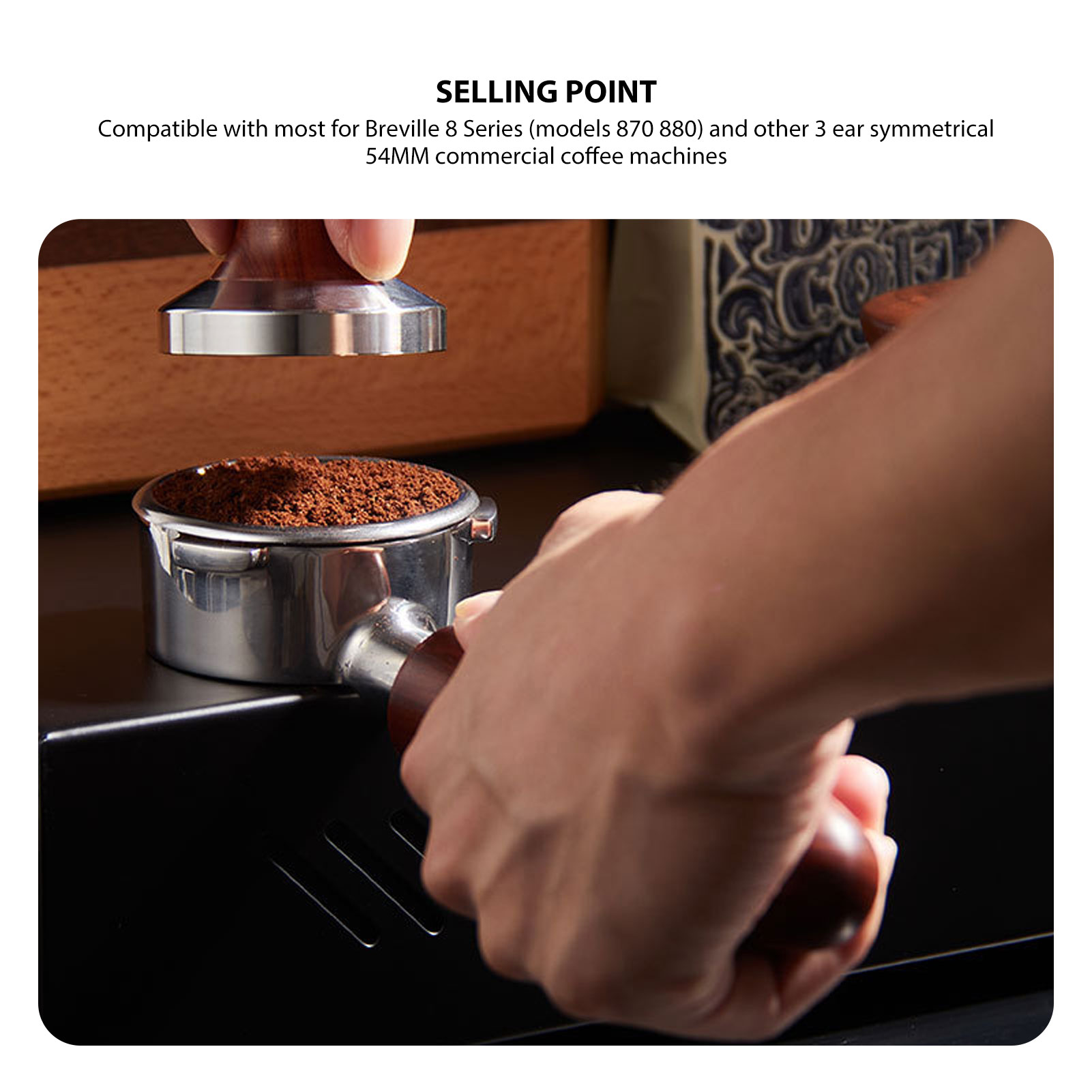 Blanker 54-mm-siebträger Für Breville 870/880, Edelstahl Und Buchenholz, Perfekte Extraktion