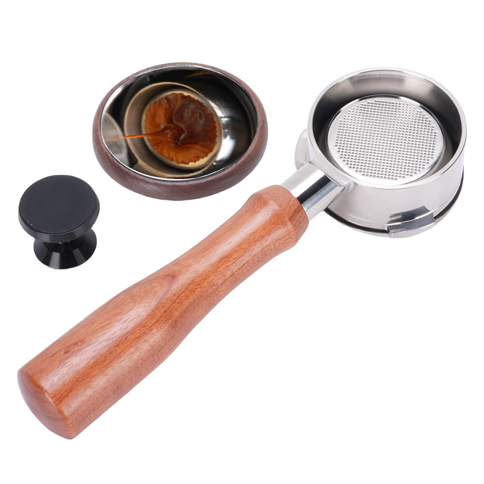 Toivize 58-mm-siebträger Ohne Boden, Edelstahl, Massivholz, 3 Halterungen Für Professionelle Espressomaschinen, Elegantes Design