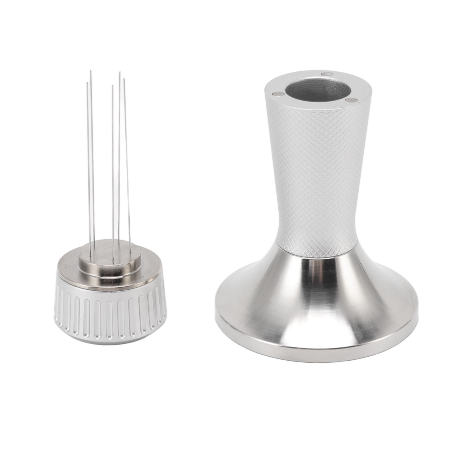 2-in-1 Kaffeetamper Mit Teiler, Edelstahl, 53,3 Mm Durchmesser, Starker Magnet, Ergonomisch, Silberfarben