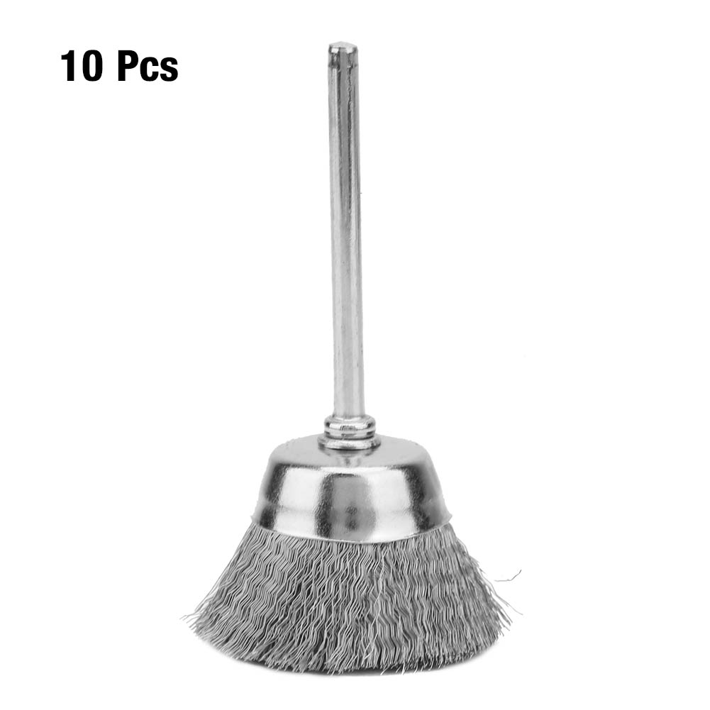 Schalenförmige Stahldraht-polierbürste, 25 Mm Durchmesser, 3 Mm Schaft, Packung Mit 10 Stück, Zum Bohren, Abisolieren Und Entrosten.