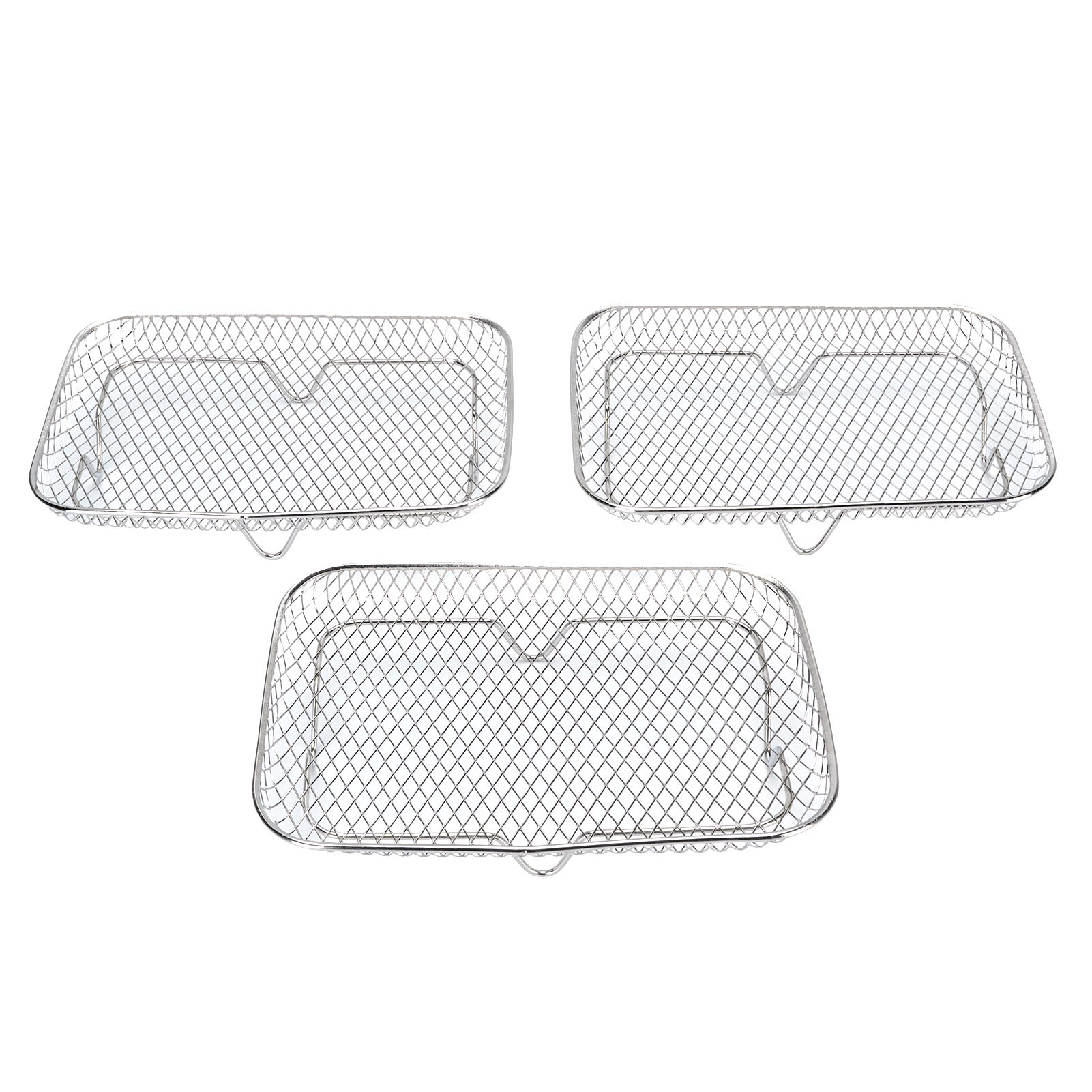 Airfryer-gitterroste Aus Edelstahl 304, 3er-set Rechteckige, Stapelbare Tabletts, Universell Einsetzbar, Spülmaschinenfest, 19,4 X 13,4 Cm, Gesundes Kochen