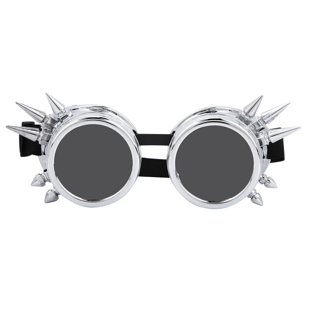 Toivize Retro-steampunk-schutzbrille Mit Doppellinsen Aus Glänzend Silbernem Abs, 150 X 60 Mm, Mit Verstellbarem Bandana