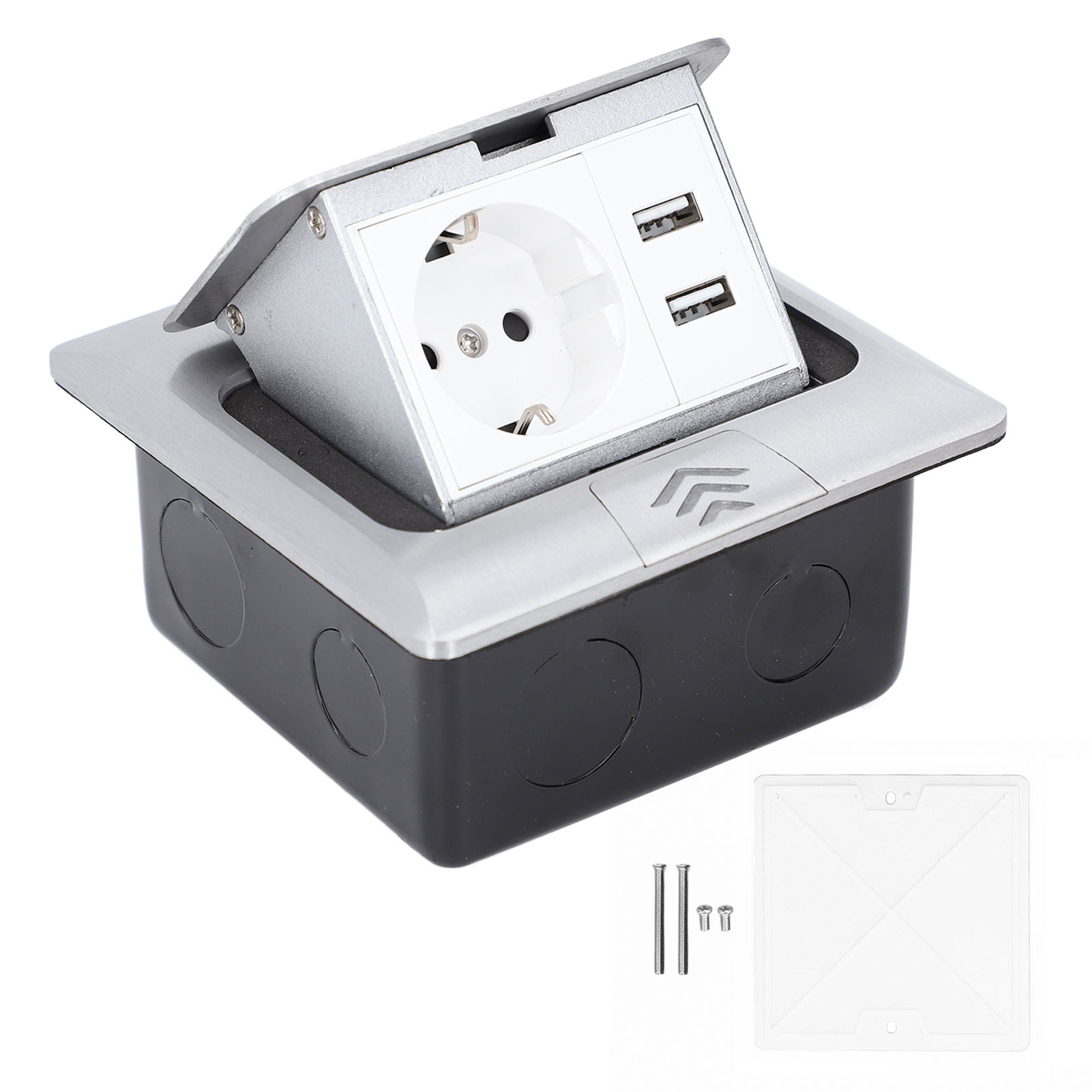 Ip44 Edelstahl-bodensteckdose 120x120mm Mit Usb-anschluss Für Küche Und Esszimmer, Robustes Und Wasserdichtes Einbaugehäuse