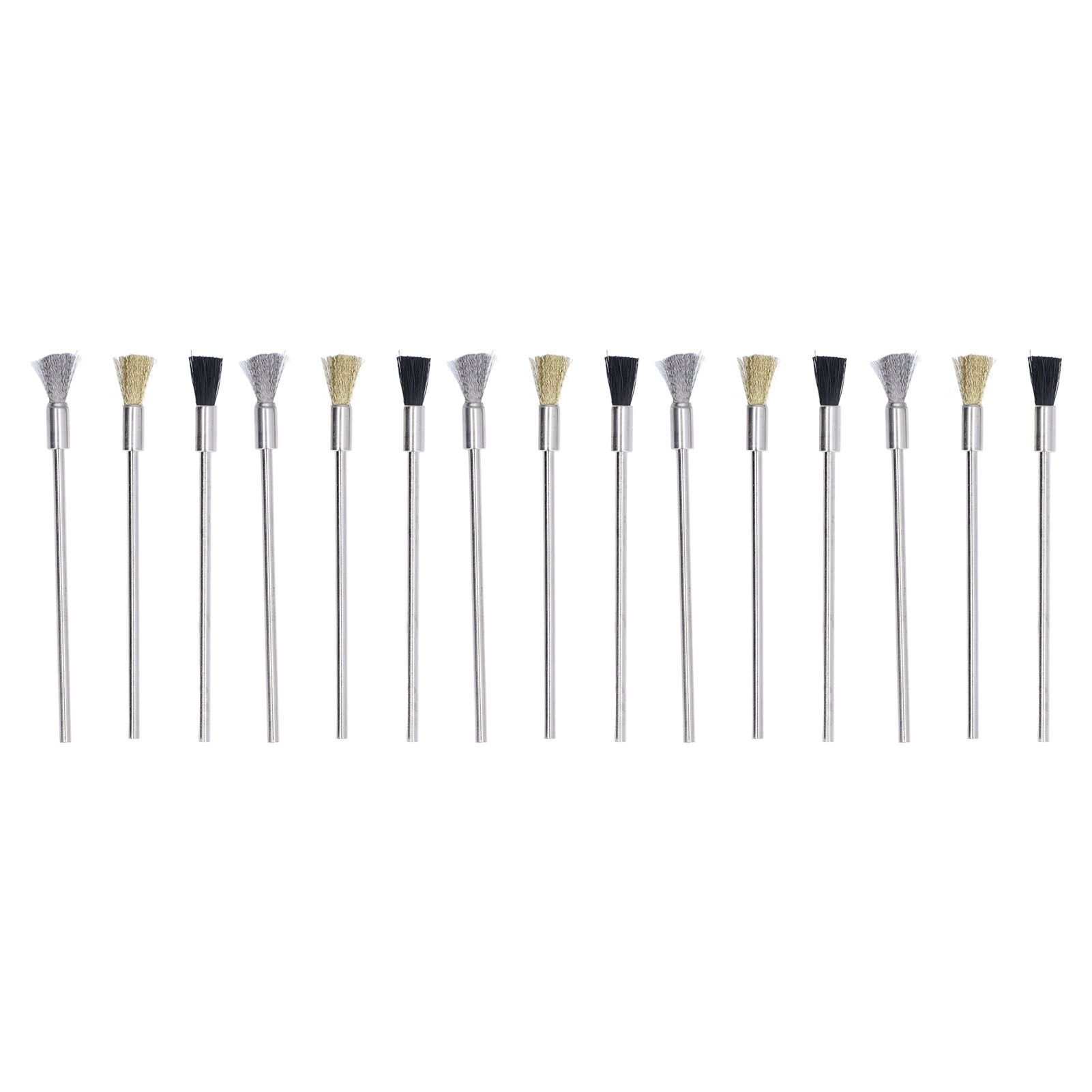 Set Mit 15 Handpolierbürsten Aus Edelstahl, Messing Und Nylon, 100 Mm Lang, 3 Mm Schaft, Für Bohrmaschinen, Rotationswerkzeuge, Zum Entlacken Und Polieren Von Metall Und Holz