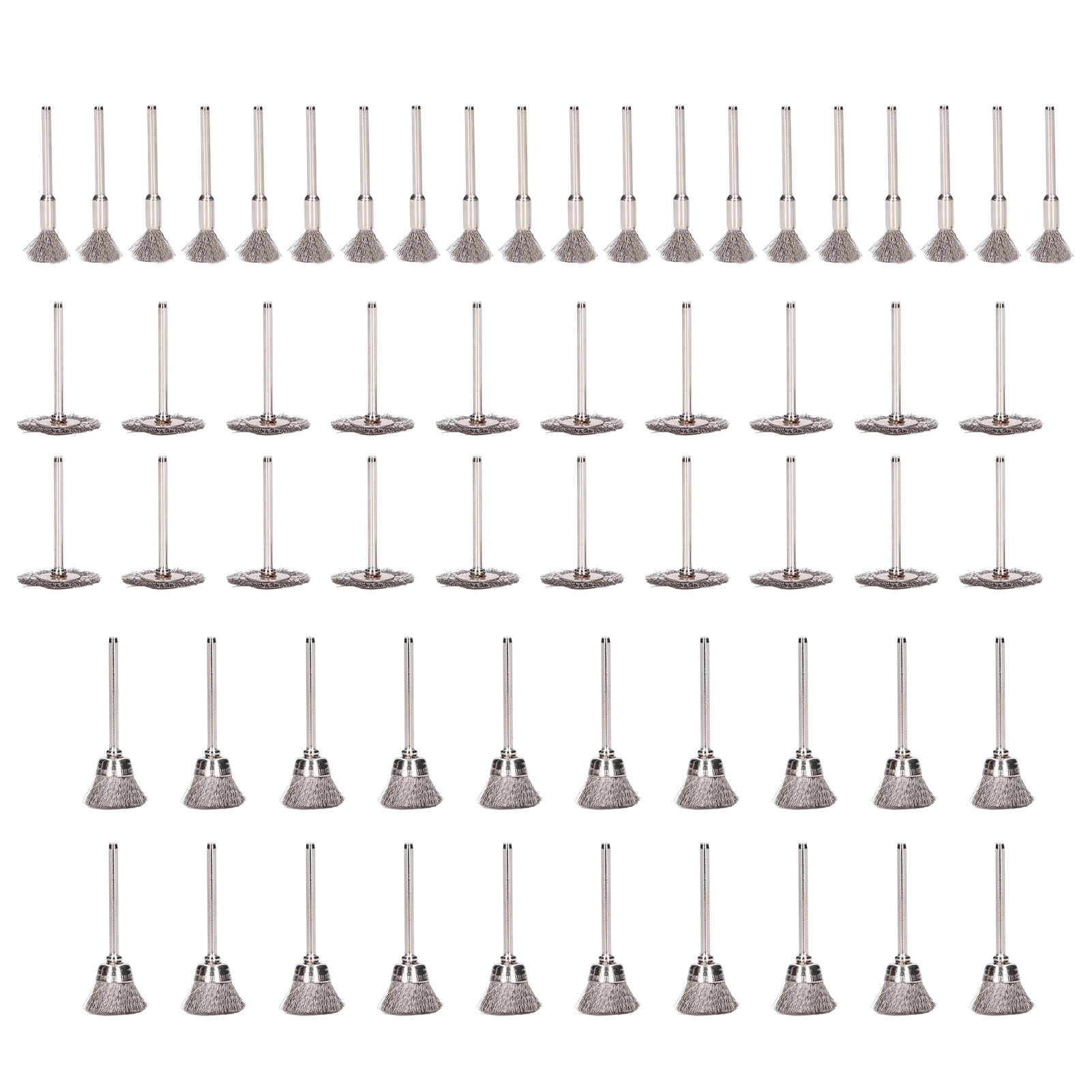 Set Mit 60 Edelstahl-drahtbürsten Ø3 Mm Für Bohrmaschinen Und Schleifmaschinen, Runde, Konische Und Zylindrische Formen, Zum Präzisen Abisolieren