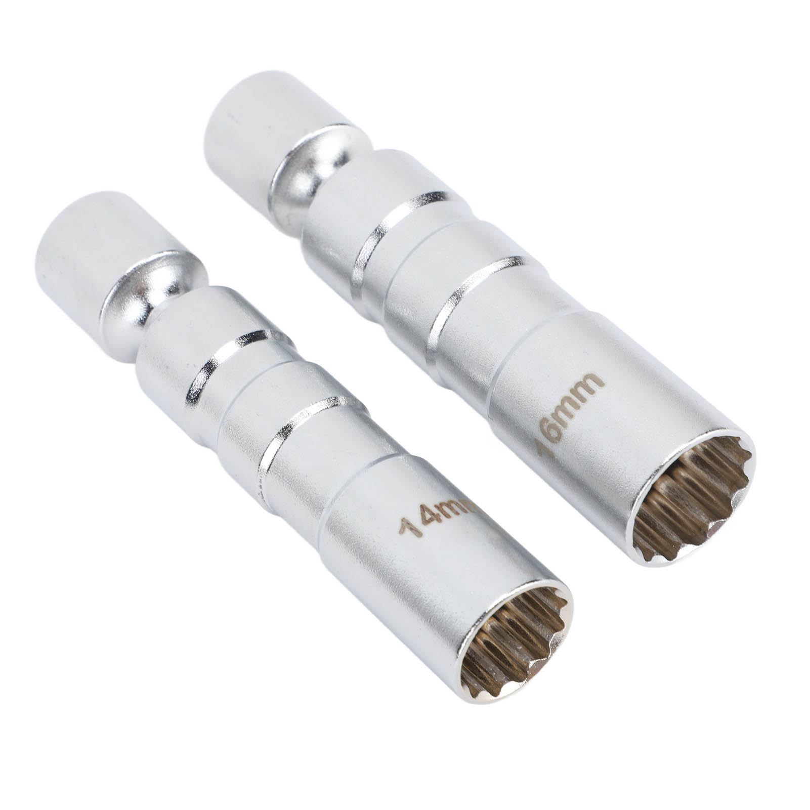 Set Mit 2 Magnetischen Zündkerzensteckschlüsseln (14 Mm Und 16 Mm) – Kohlenstoffstahl, Dünnwandig, 360°-kugelgelenk, Kompatibel Mit 1/4"-schlüssel.