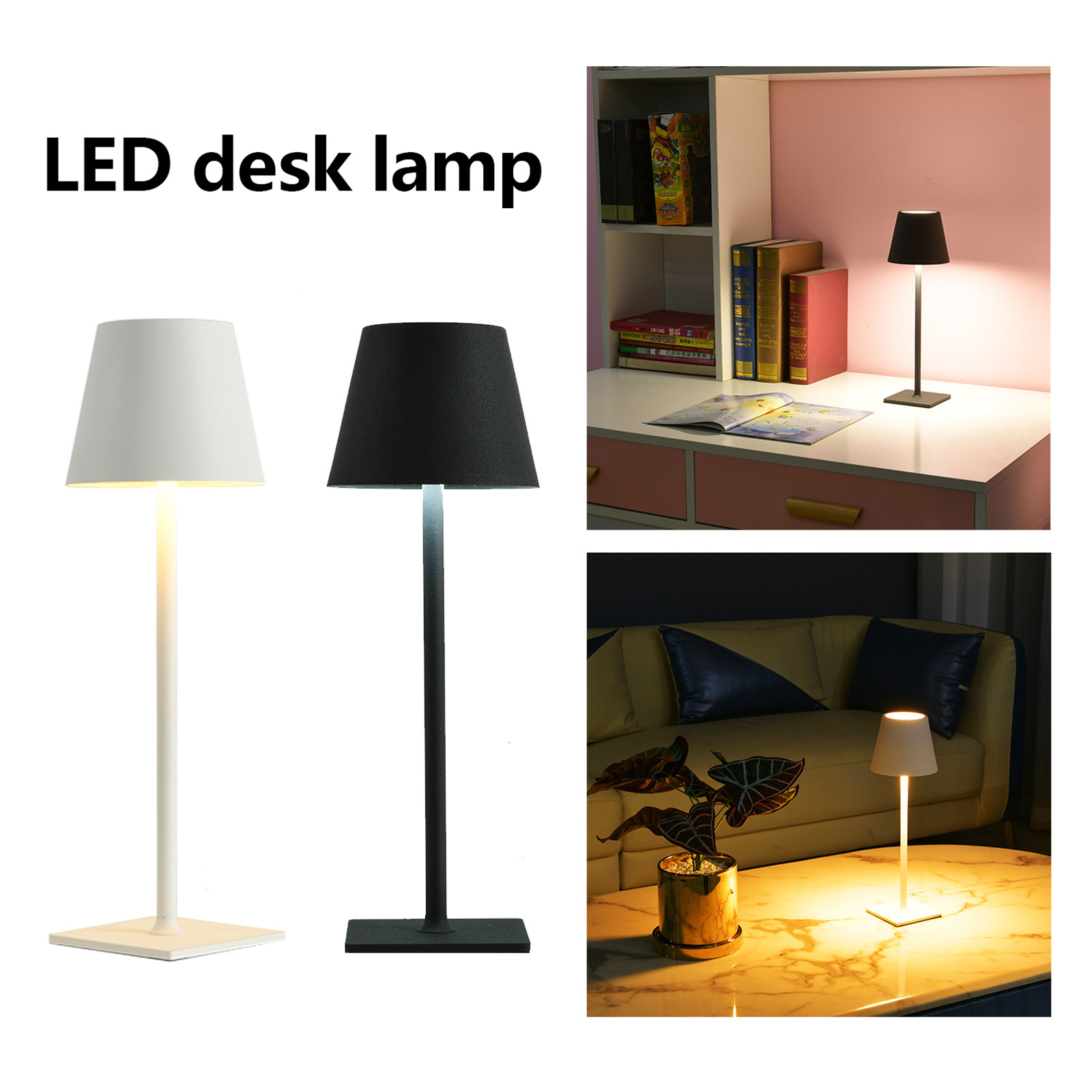 Wiederaufladbare Weiße Aluminium-schreibtischlampe, 4000 Mah, Kabelloses, Minimalistisches Design, Stufenlos Dimmbar, Flimmerfreies Licht