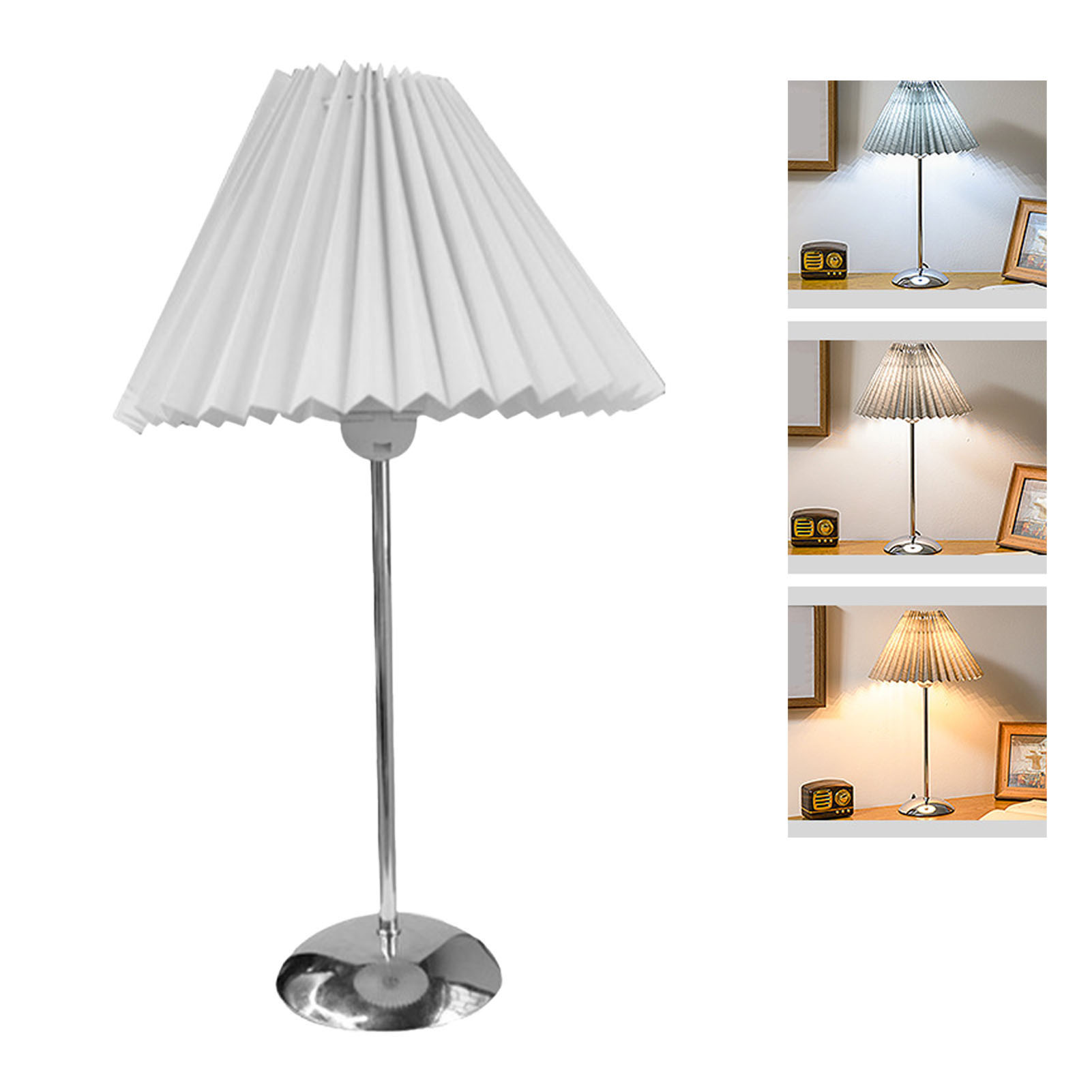 Kabellose Tischleuchte Aus Metall Und Weißem Plisseestoff, 3 Helligkeitsstufen, Skandinavisches Design Für Schlaf- Und Wohnzimmer