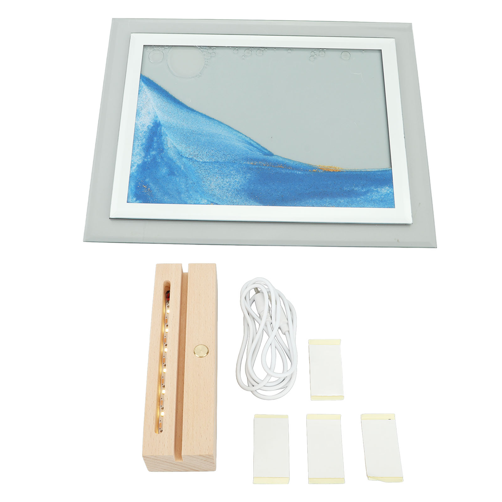 Toivize 3d-led-sandlampe, Quadratisch, Dynamische Tischdekoration, Glas Und Holz, Eingebauter Akku, Beruhigende Zen-landschaft