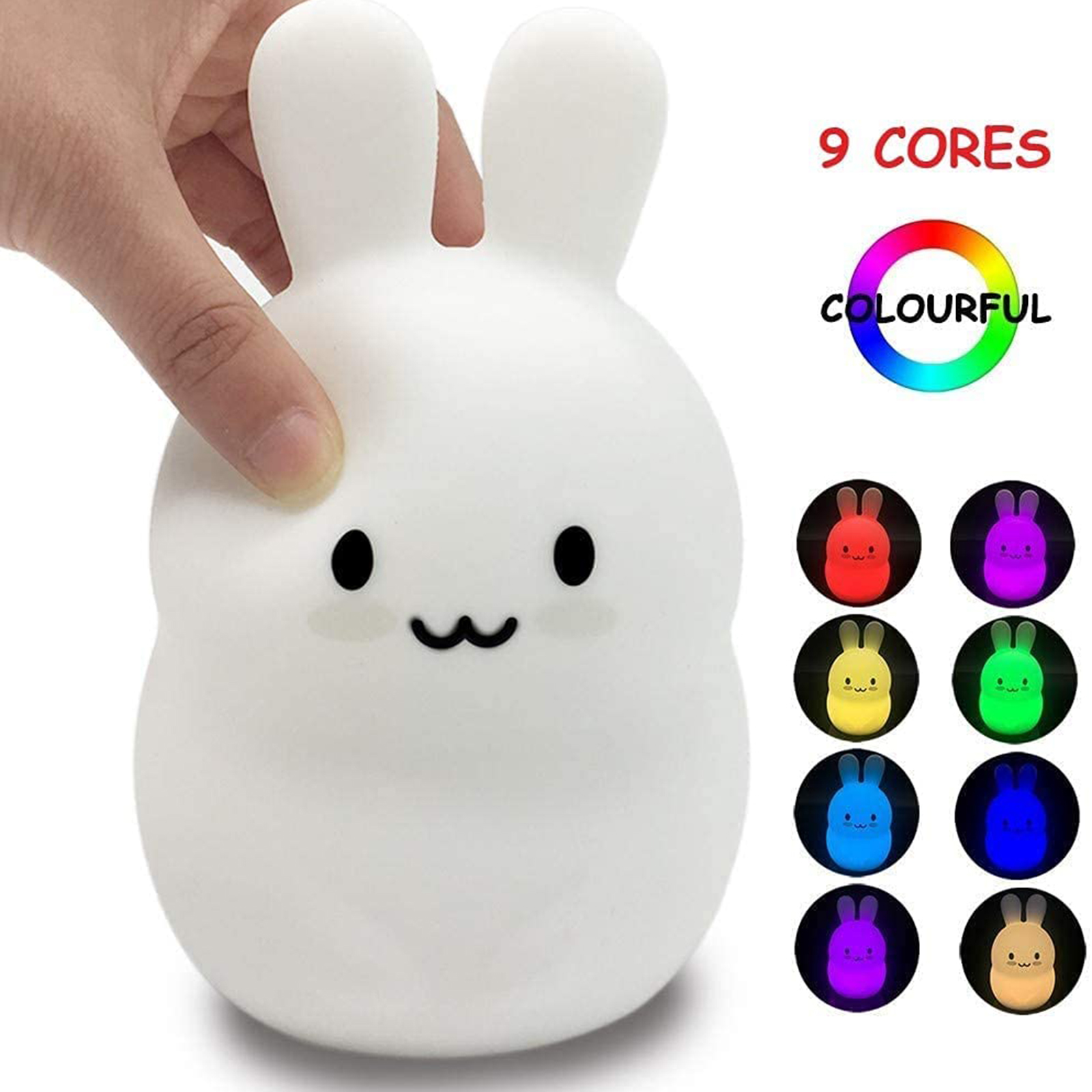 Silikon-hasen-nachtlicht, Usb-aufladbar, Sanftes Licht, 7 Farben, Fernbedienung, Berührungsempfindliches Design, Beruhigend Fürs Kinderzimmer