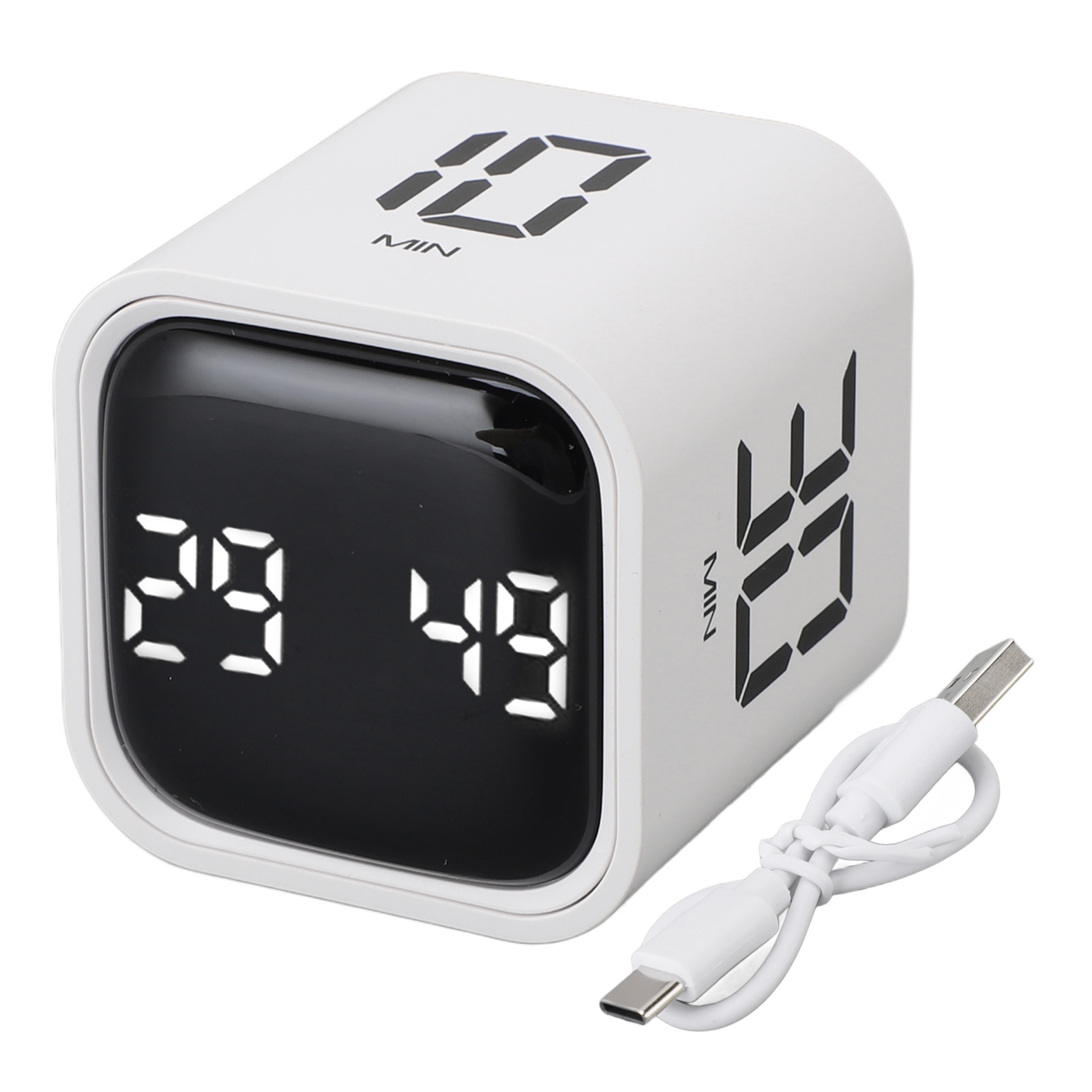 Gravity Timer Pro Cube Digitaler Timer, Geräuschlos, 46 Mm, Weiß, Usb-c, 6–8 Monate Batterielaufzeit, Für Büro, Küche, Arbeitszimmer