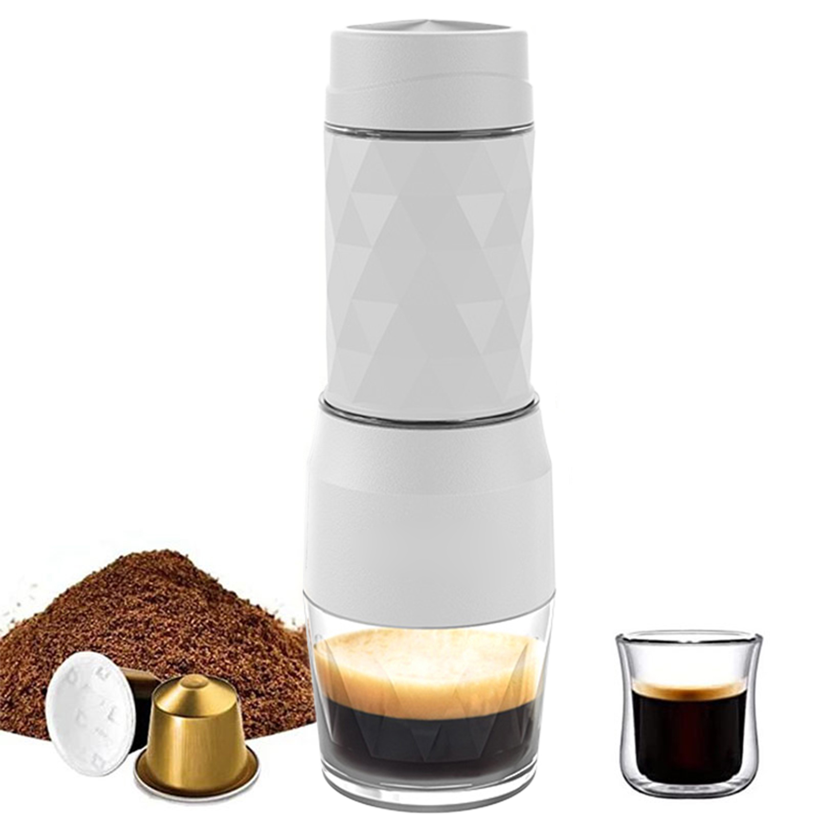 Cafelffe Mk-501 Tragbare Manuelle Espressomaschine, 18 Bar, Kompatibel Mit Kapseln Und Gemahlenem Kaffee, Mit Integriertem Milchaufschäumer