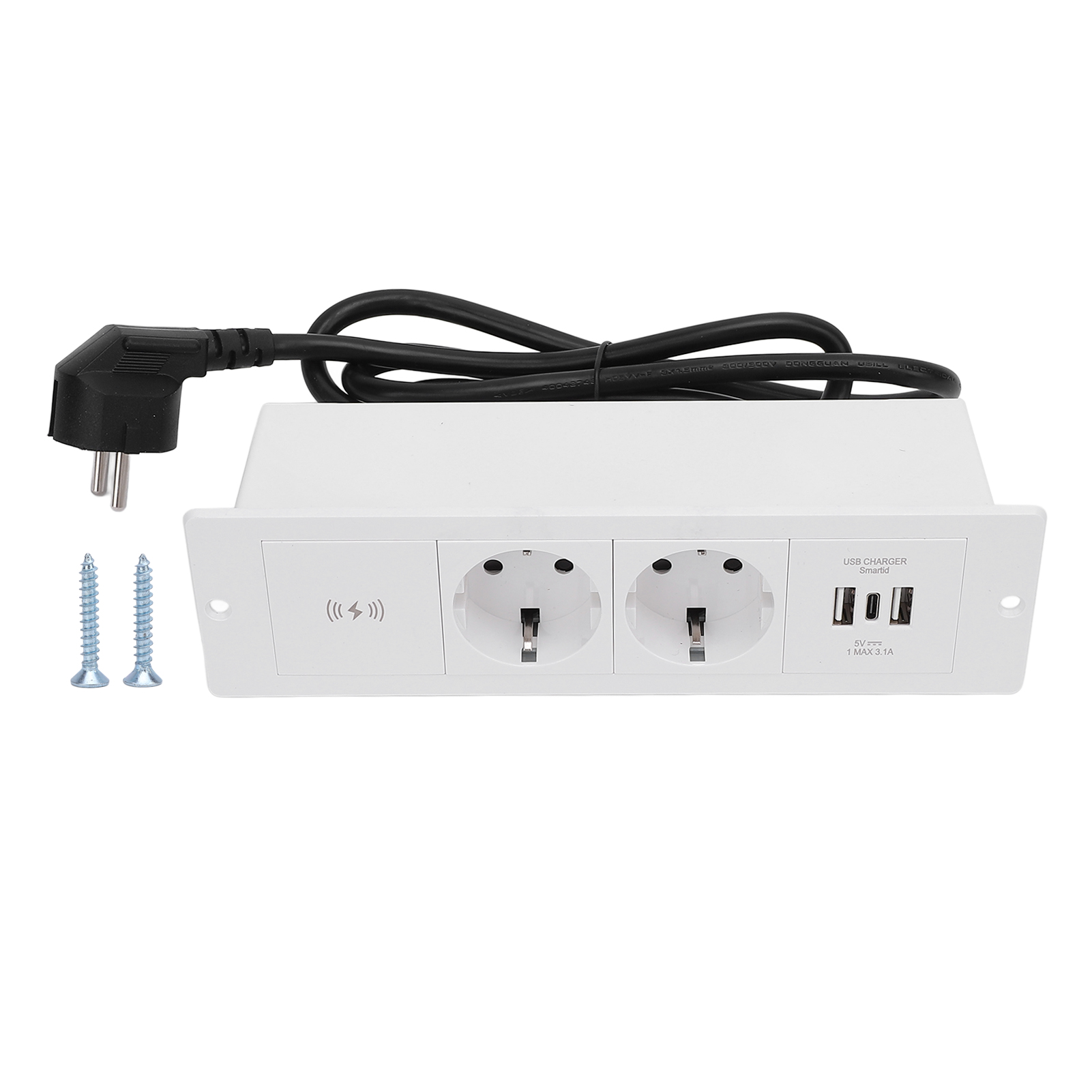 Versenkte Tischsteckdose Mit Kabelloser Ladefunktion, 2 Steckdosen + 2 Usb-anschlüsse + 1 Usb-c-anschluss, Feuerfestes Pc-gehäuse, 220 V, Diskretes Und Funktionales Design Für Moderne Arbeitsbereiche