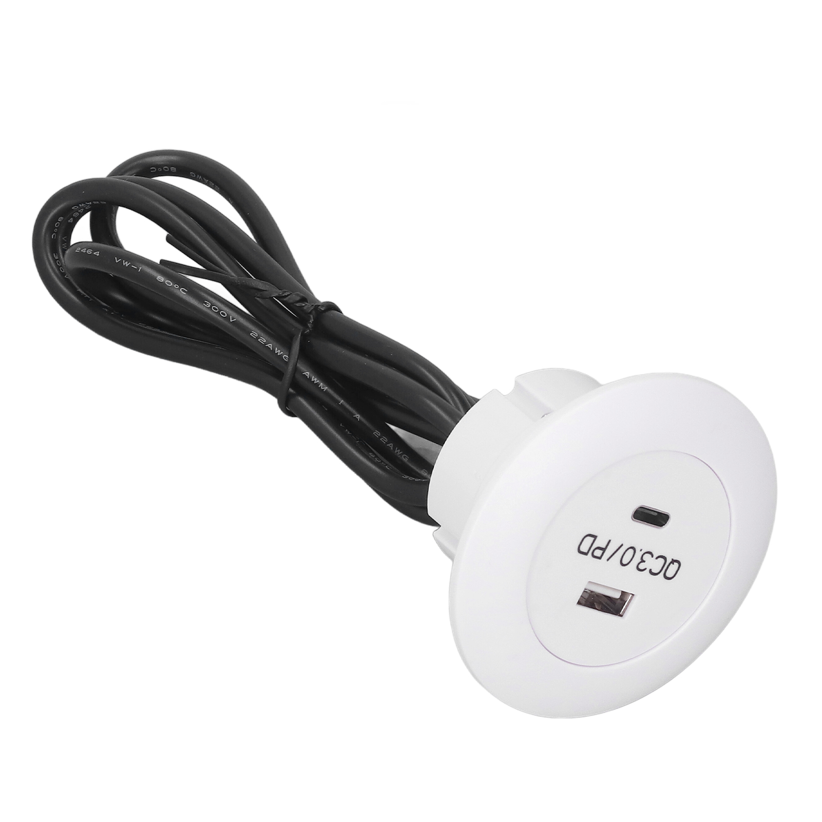 Integrierter Runder Qc3.0 Usb-a + Usb-c 20w 12-30v Ladeanschluss Für Büromöbel, Weißes Abs