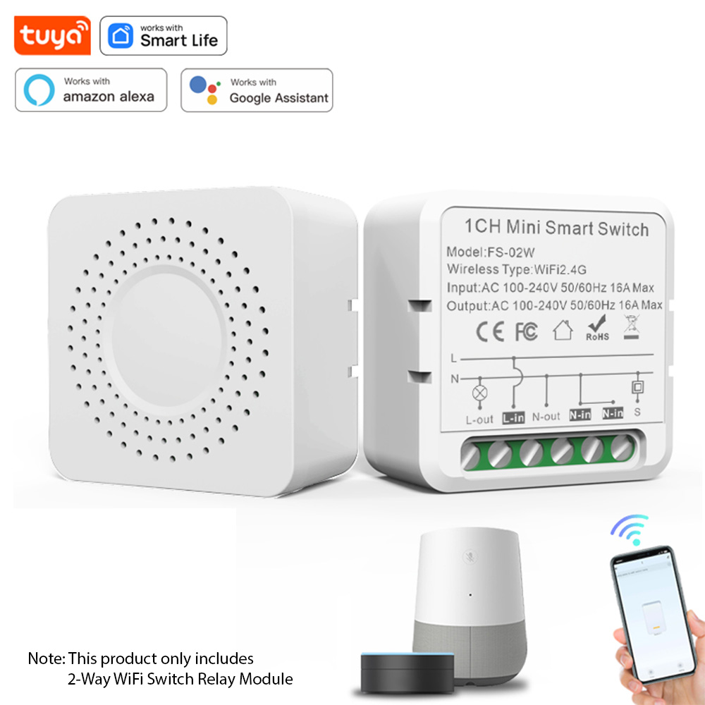 Toivize 16a Tuya 2-wege-wlan-schaltermodul – Alexa-/google-sprachsteuerung, Stromausfallspeicher, Einfache Installation, Standardverpackung