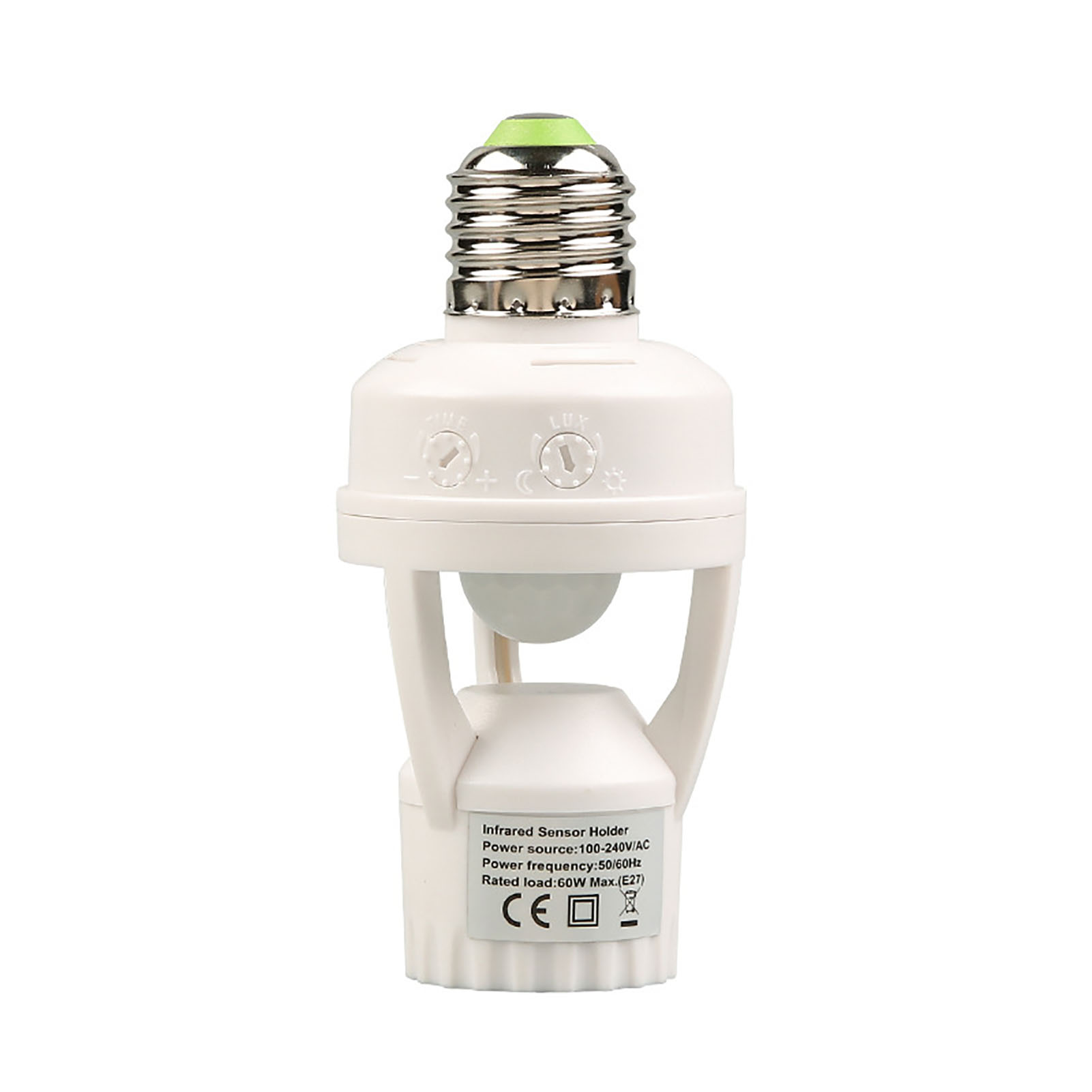 E27 Bewegungsmelder-adapter, 100–240 V, 6 M Reichweite, Einstellbare Verzögerung 10–300 S, Pir-/ir-sensor, Abs, Ø 56 X H 119 Mm