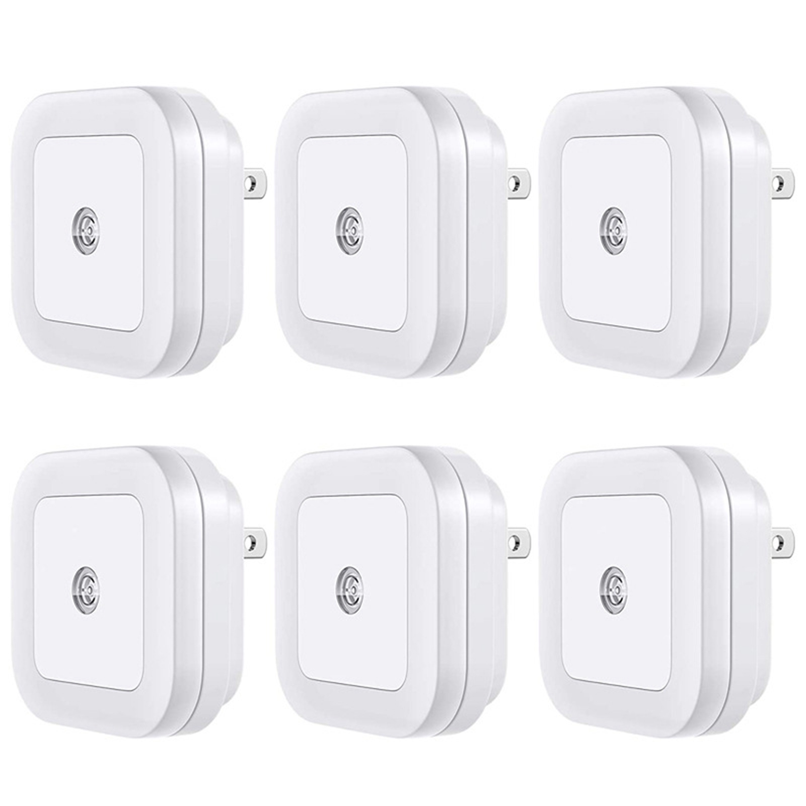 Quadratisches Led-nachtlicht, 6 Stück, Warmweiß, Dämmerungssensor, Abs, 5,5 Cm, Modernes Design, Eu-stecker