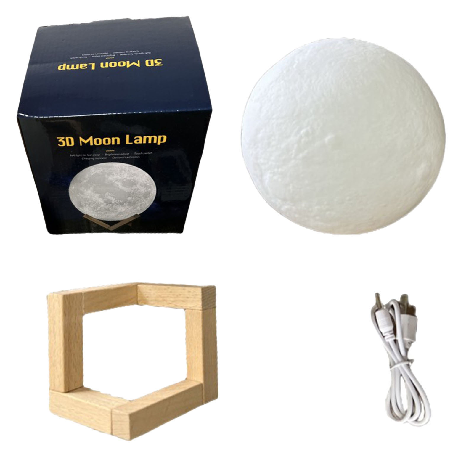 3d-led-mondlampe, Berührungsempfindlich, 8 Cm, Wiederaufladbar, Pla-holz