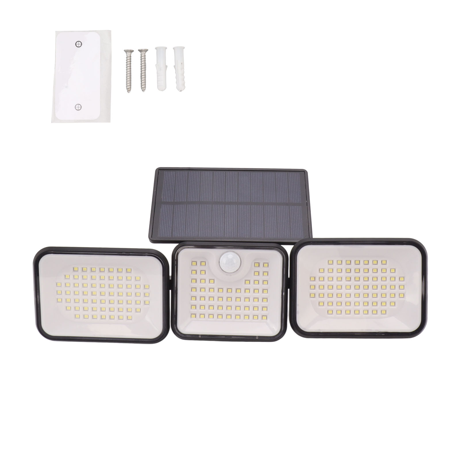 Solar-flutlicht Mit 180 Leds, 3 Verstellbaren Leuchtenköpfen, Ip65-schutzart Mit Bewegungsmelder, Reinweißem Licht, Leistungsstarker Und Autarker Außenbeleuchtung