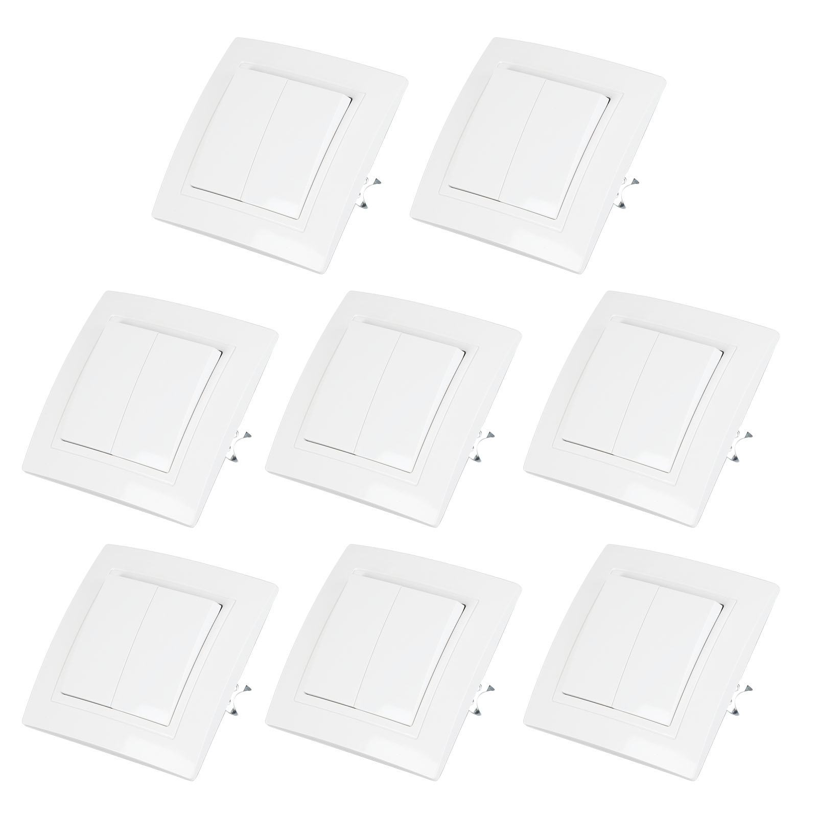 8er-pack 2-fach-einweg-wandschalter, Europäisches Design, Polycarbonat (pc), 82 X 82 Mm, 10 A/250 V, Weiß