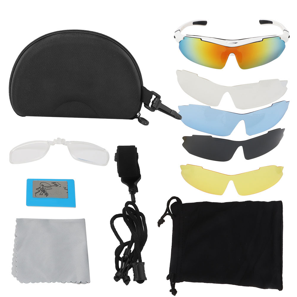 Toivize Polarisierte Radbrille, Weißes Gestell, 5 Austauschbare Gläser, Uv400 Sport