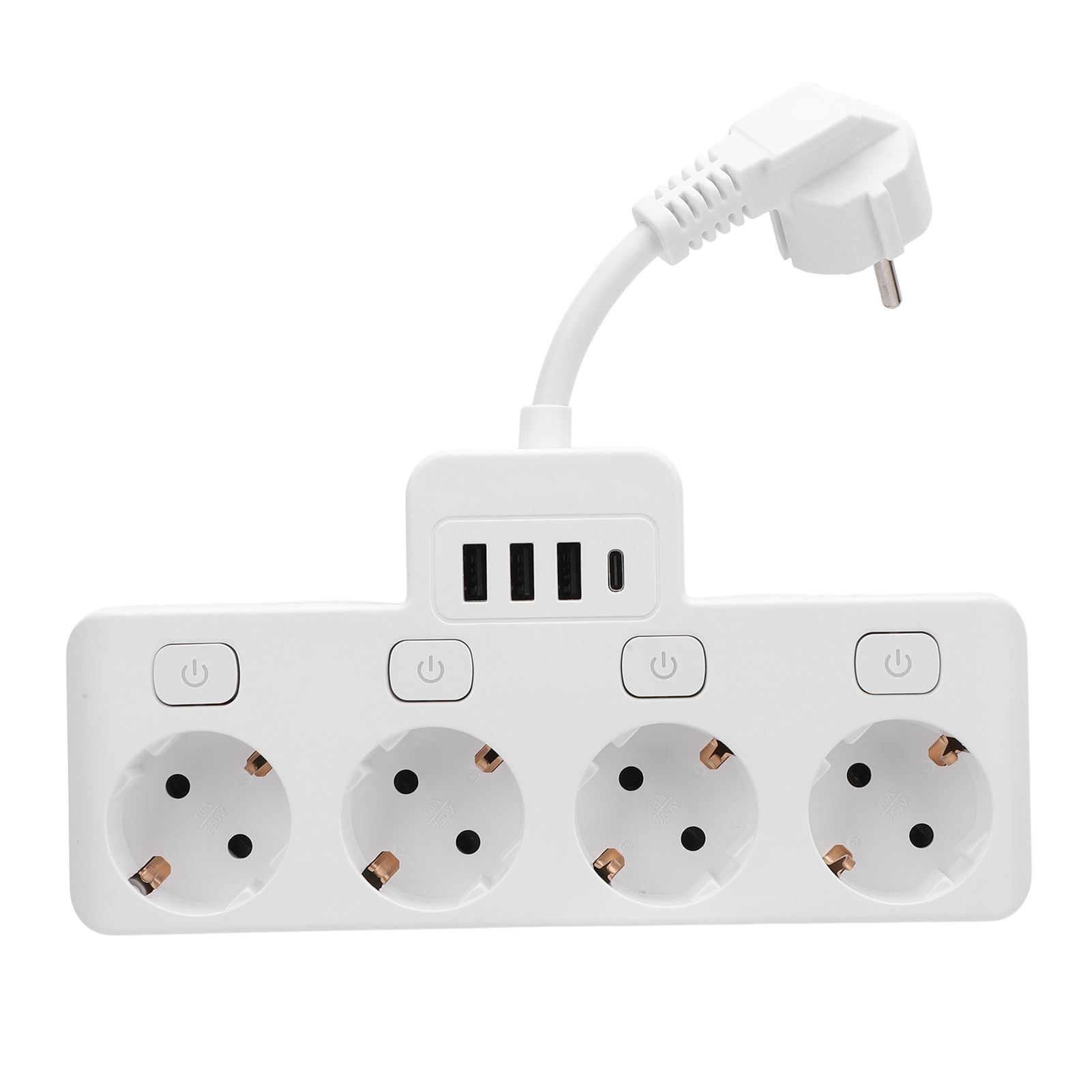 Wandsteckdosenleiste Mit 4 Unabhängigen Steckdosen, 3 Usb-anschlüssen + 1 Usb-c-anschluss, 3680 W, Feuerhemmend, Einzelschalter
