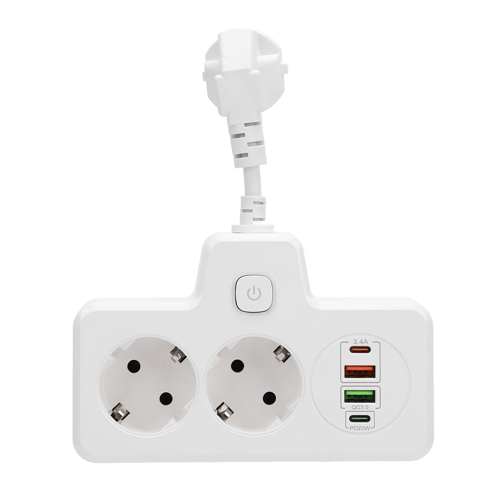 Kompakte Weiße 6-in-1-steckdosenleiste Bkl-502 Eu, 2 Ac-steckdosen + 2 Usb-a + 2 Usb-c Schnellladeanschlüsse (20 W), Schalter, Feuerfestes Gehäuse