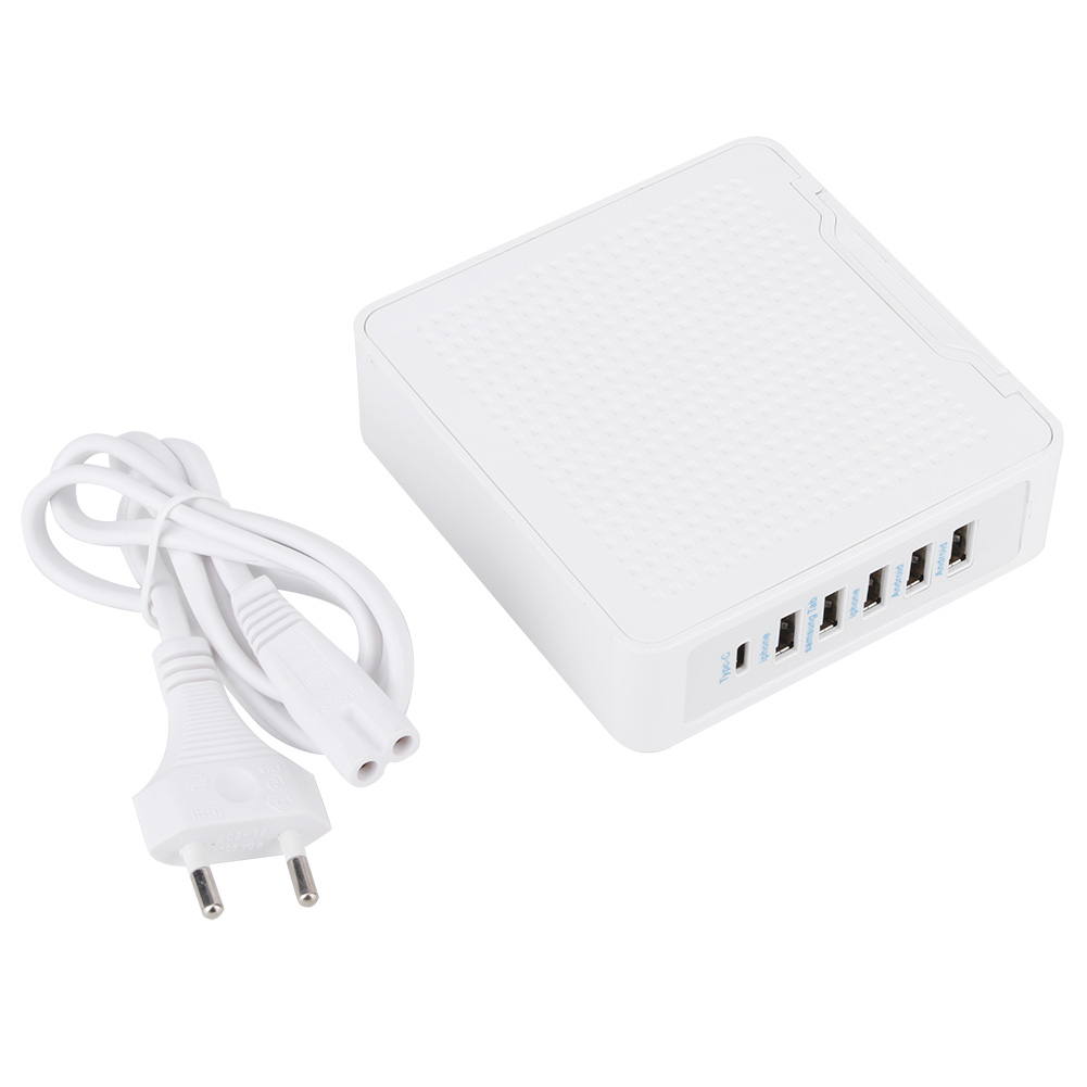 Toivize 6-port 10a Usb-ladegerät Mit Drehbarem Ständer Für Smartphones Und Tablets, Weiß, Feuerhemmendes Abs, Kompakt, 11 X 10 Cm, Eu-stecker