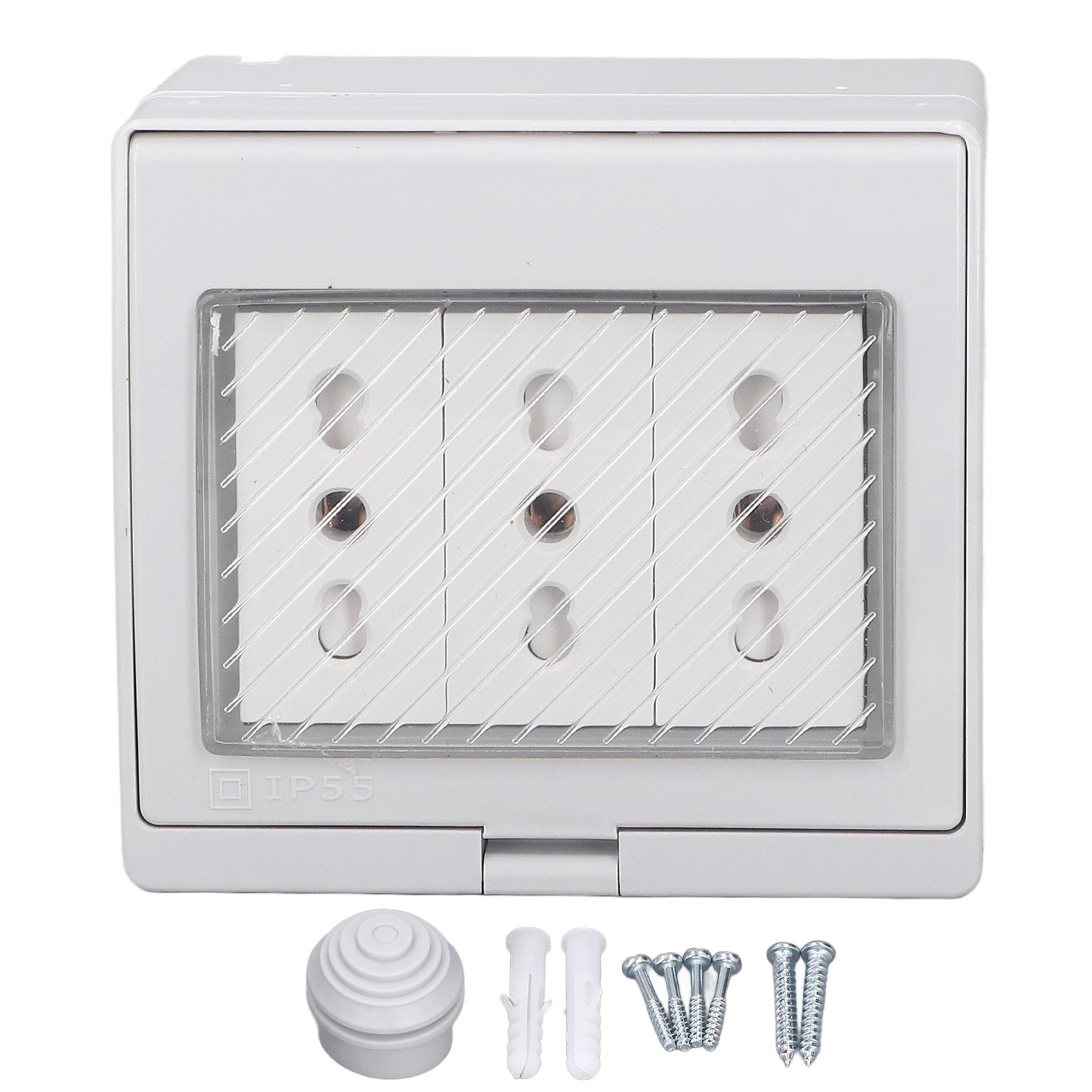 Ip55 Wasserdichte 3-port-wandsteckdose, Italienische Ausführung, Feuerfestes Abs+pc-gehäuse, Staub- Und Regendicht, 110–250 V, Für Den Außenbereich