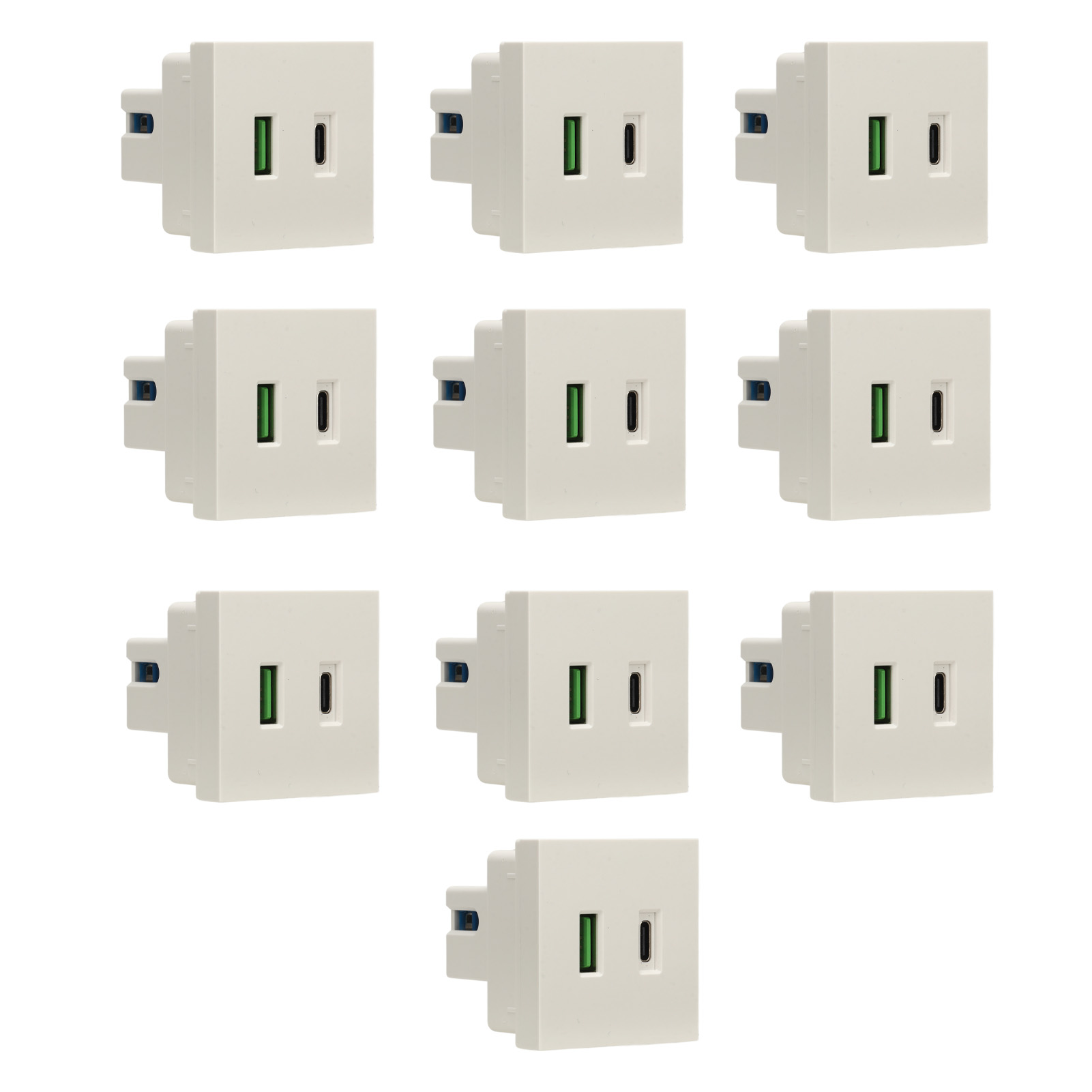 45-mm-einbau-usb-c-stromanschlussmodul, 10er-pack, 18-w-schnellladung, Verpolungsschutz, Polycarbonat, Universell Kompatibel